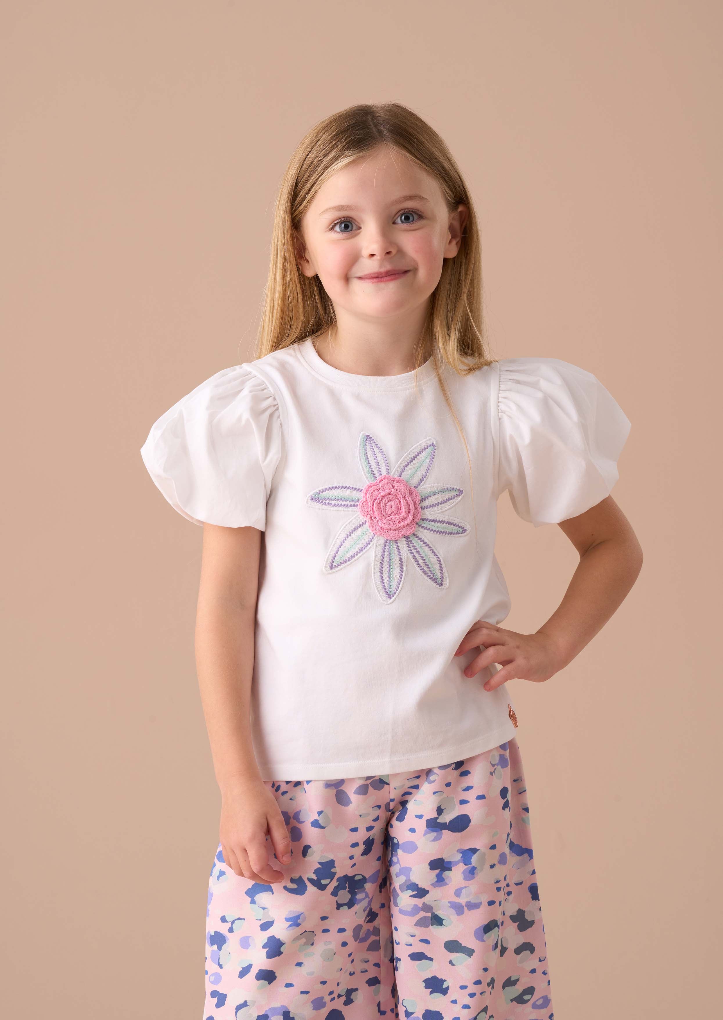 Buy Online Girl White Puff Sleeve Top