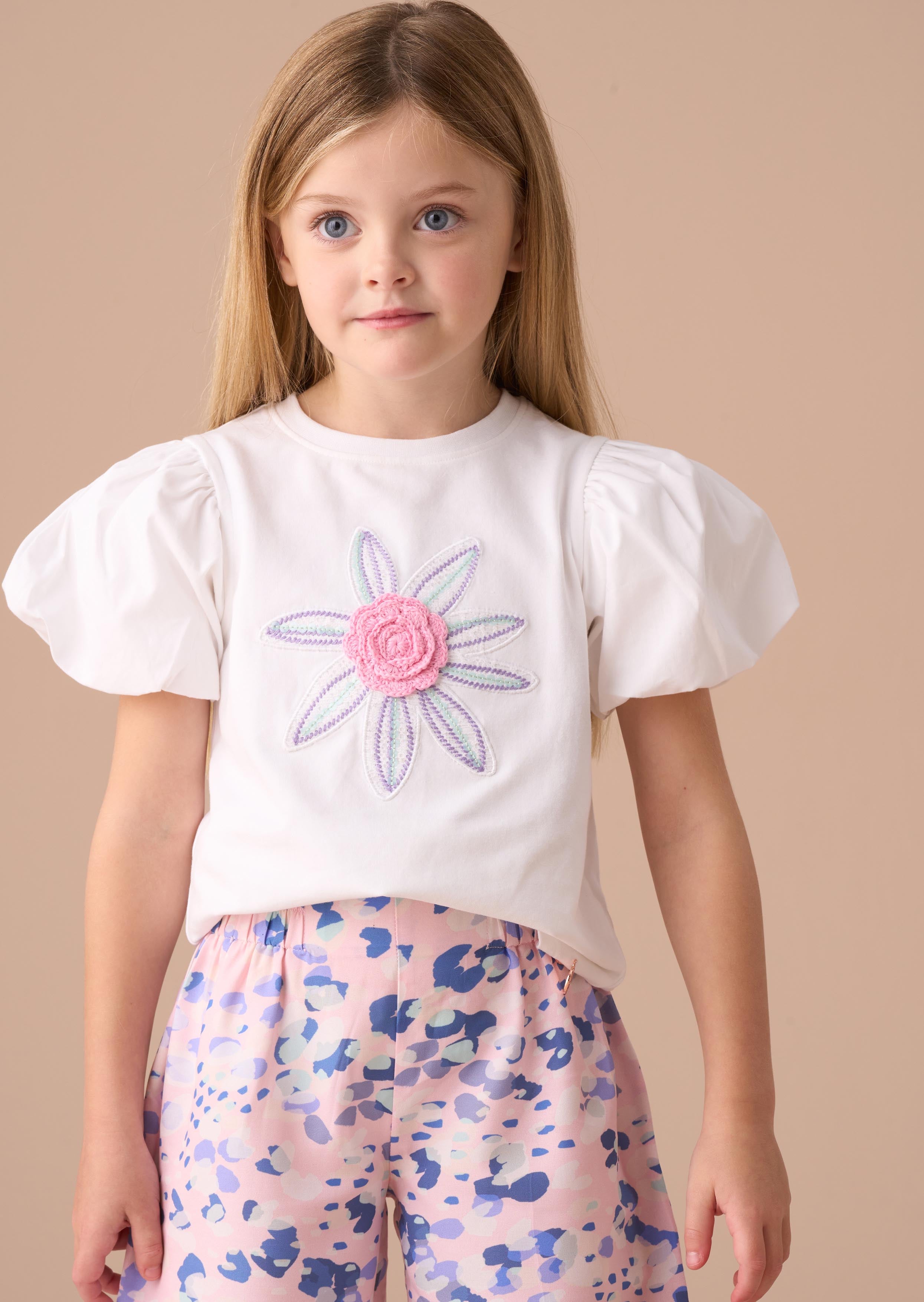 Girl White Puff Sleeve Top