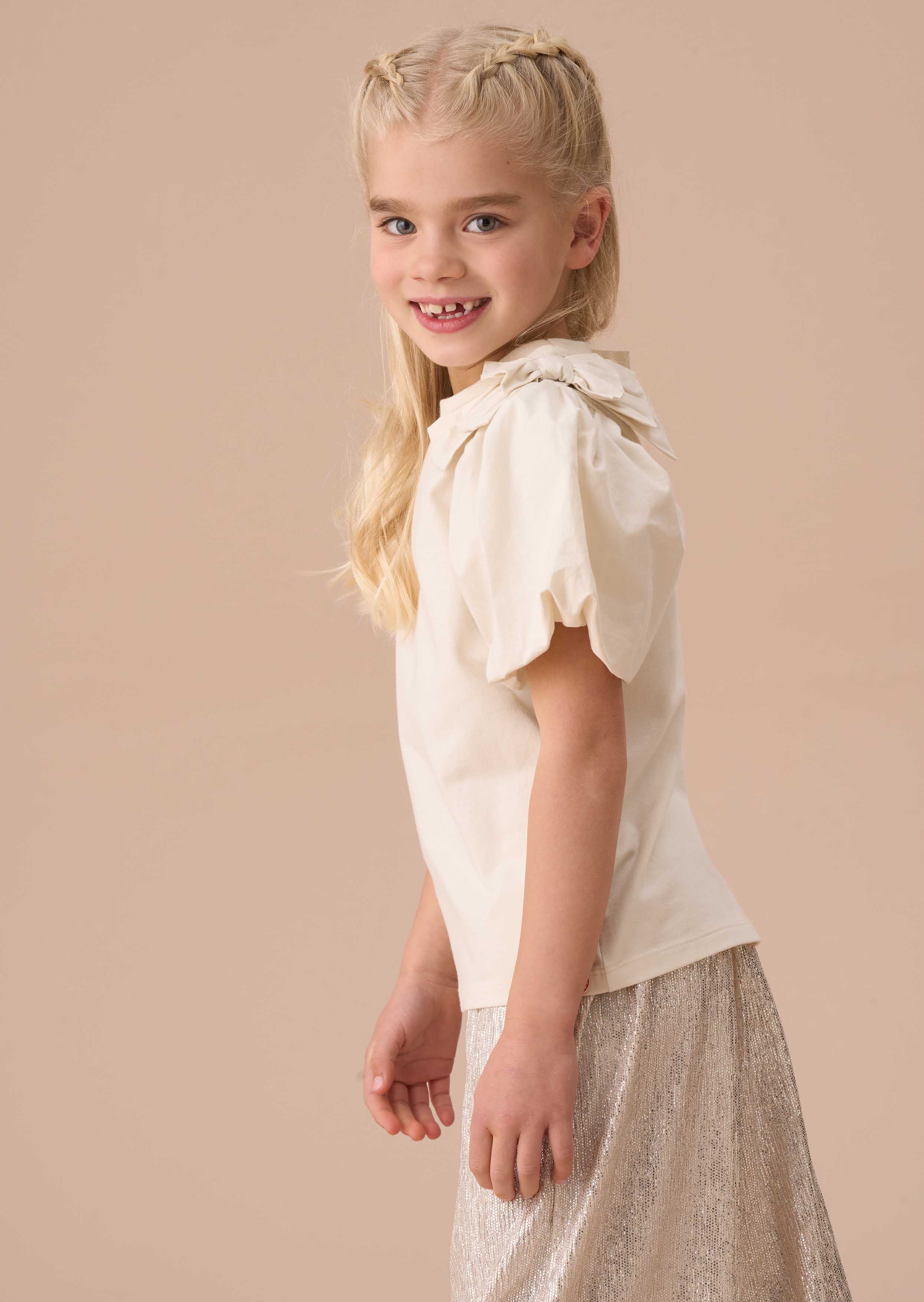 Online Girls Ivory Bow Shoulder Puff Sleeve Top