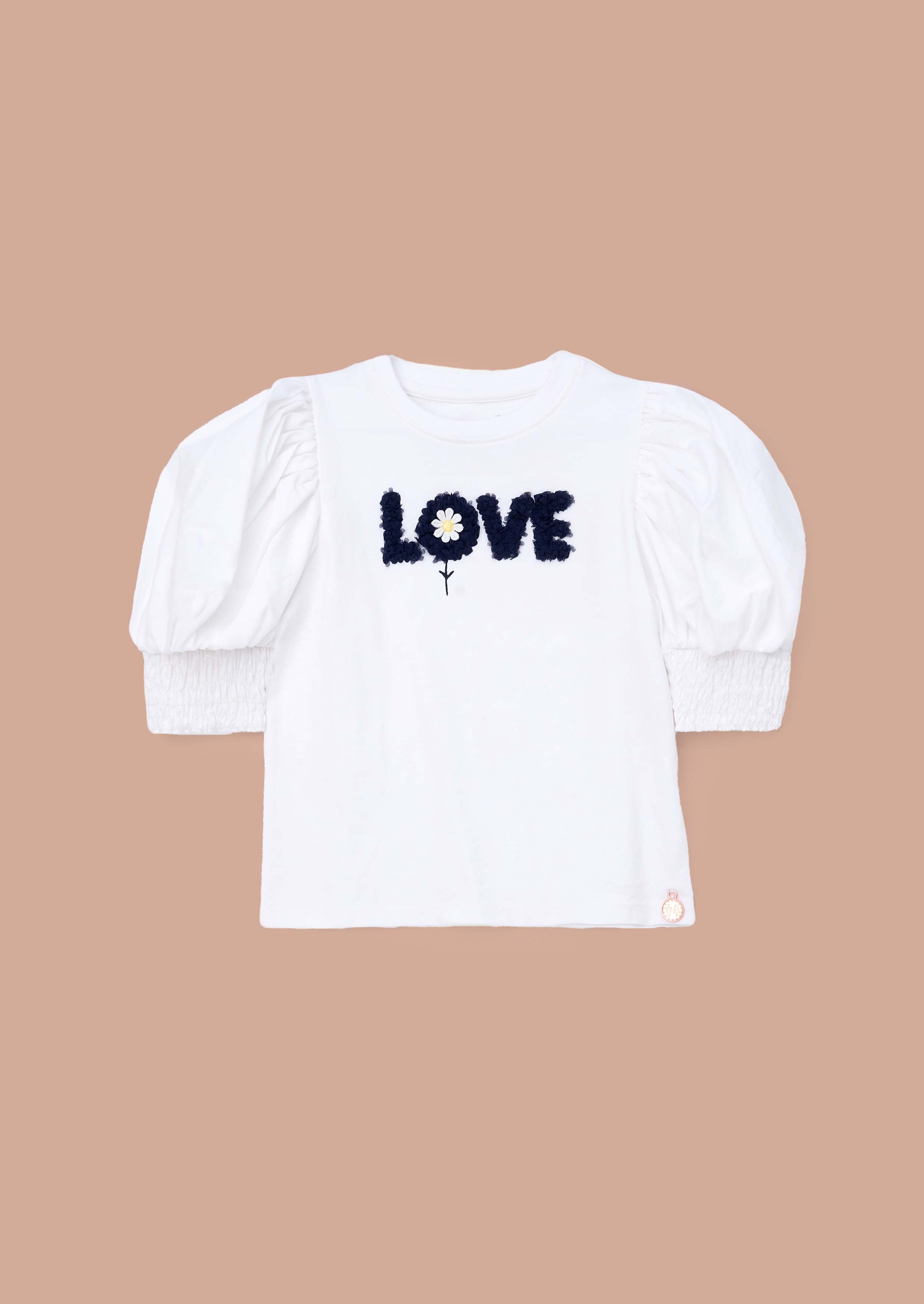 Short Sleeve Girls White Puff Top