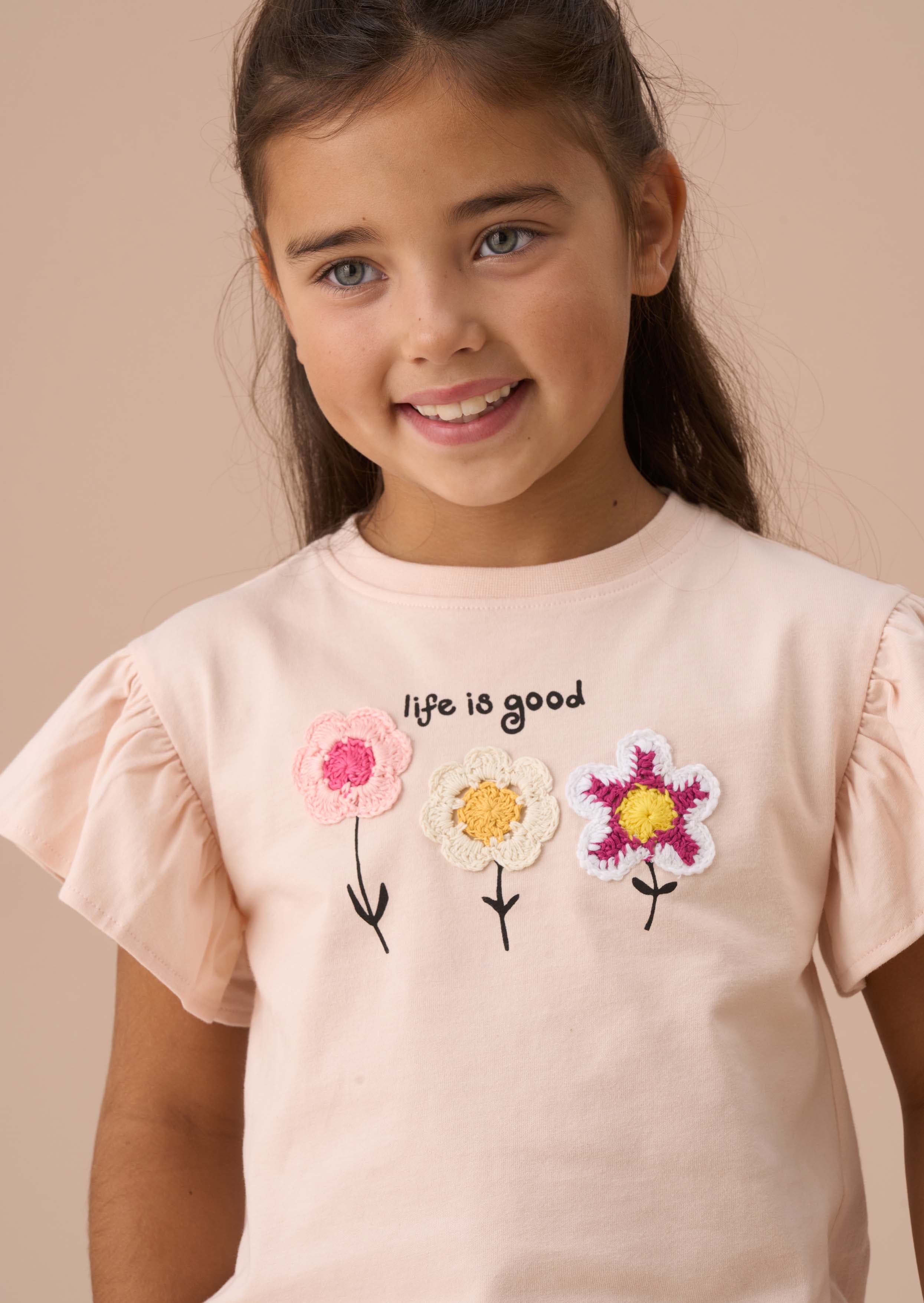 Outfit Orange Crochet Flower T Shirt