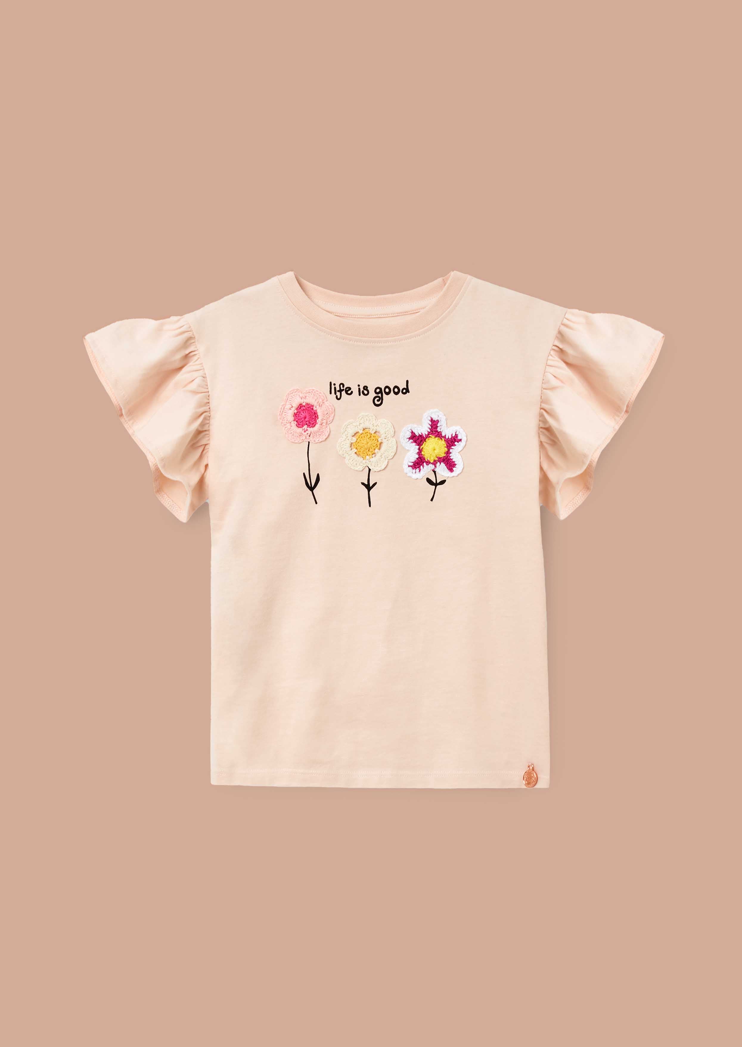 Buy Girls Orange Crochet Flower T Shirt