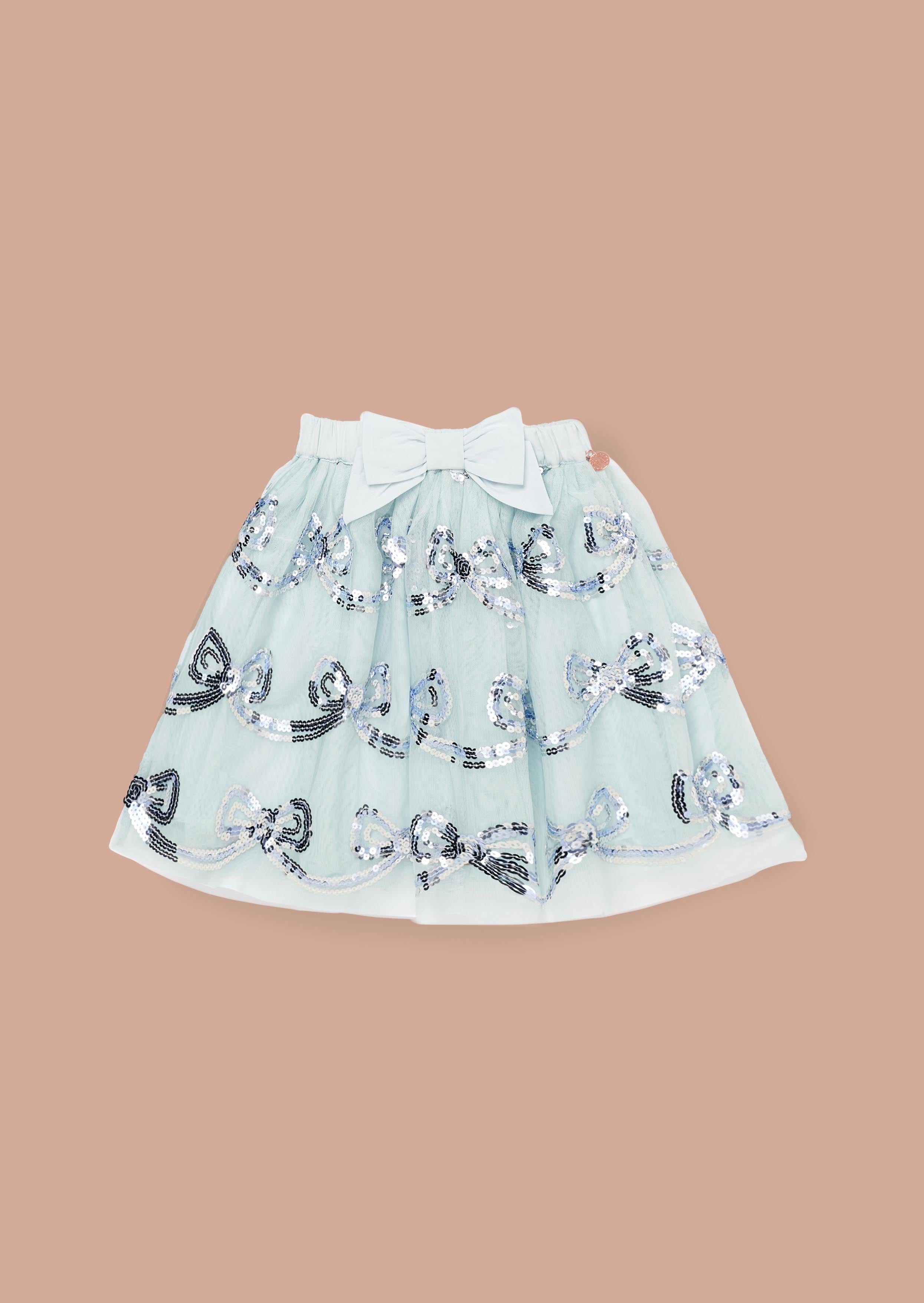 Mid Rise Girls Blue Mesh Sequin Skirt