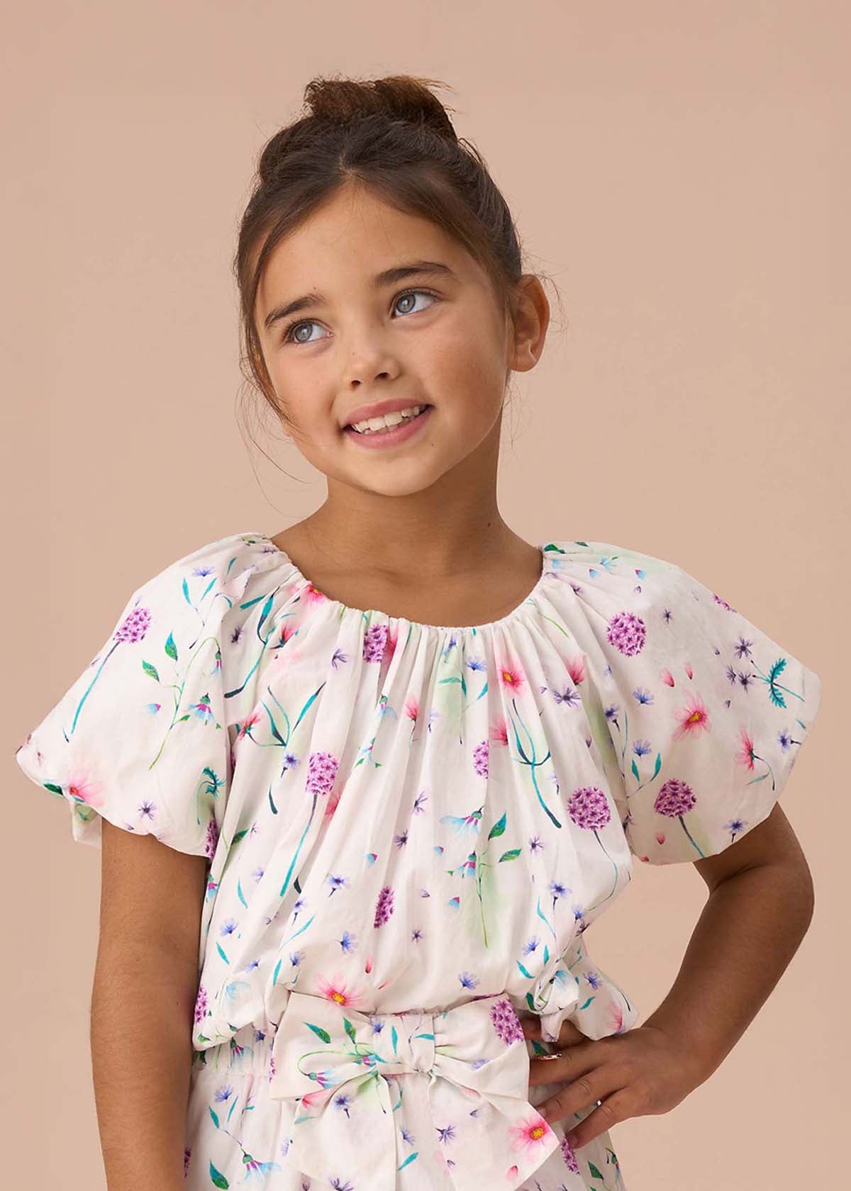 Girls White Puff Ball Top