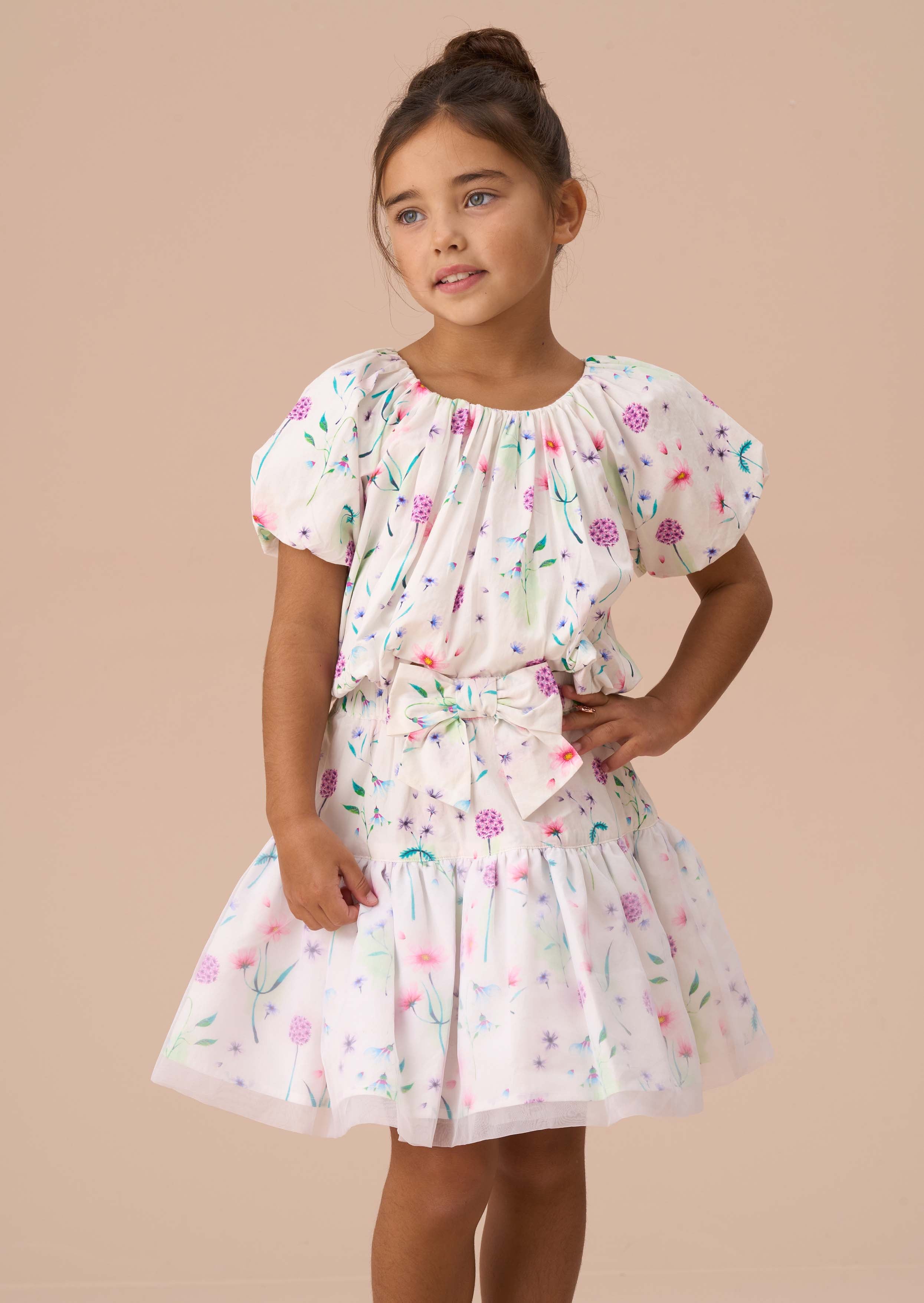 Online Girls White Puff Ball Top
