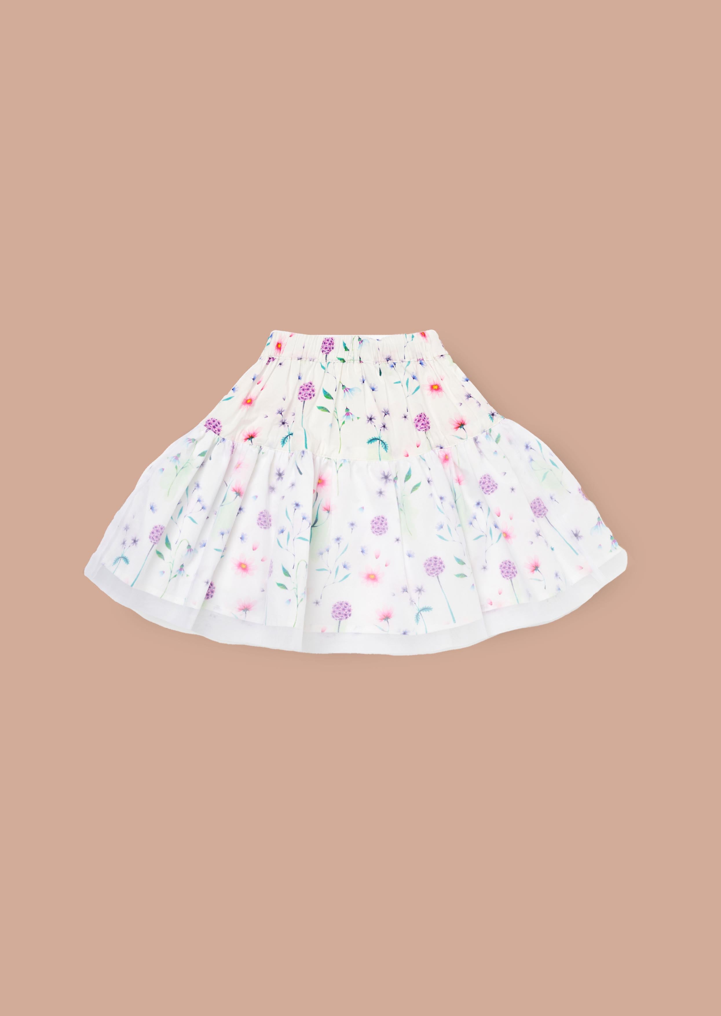 Printed Girls White Puff Ball Skirt