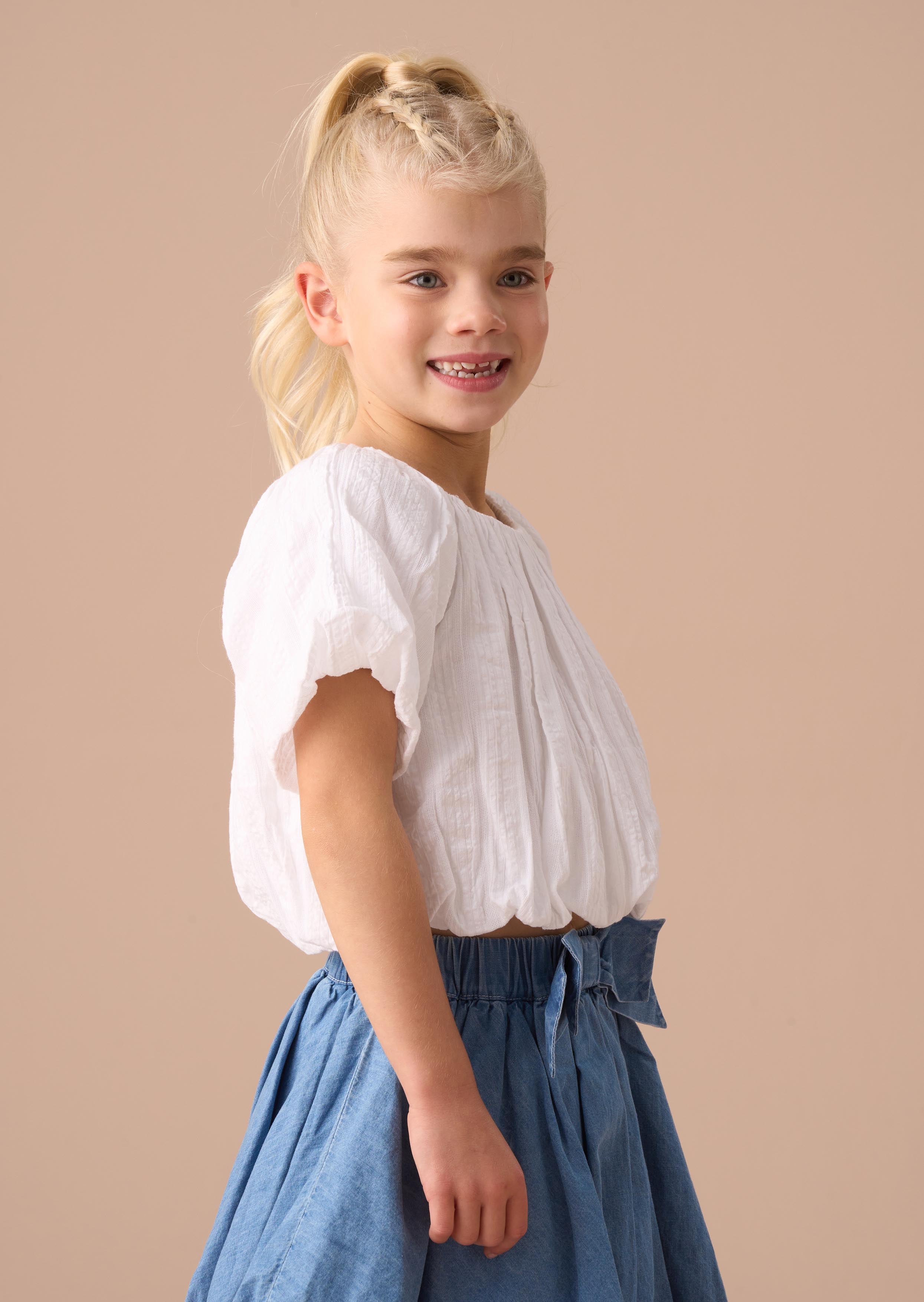 Cotton Girls White Puffball Top
