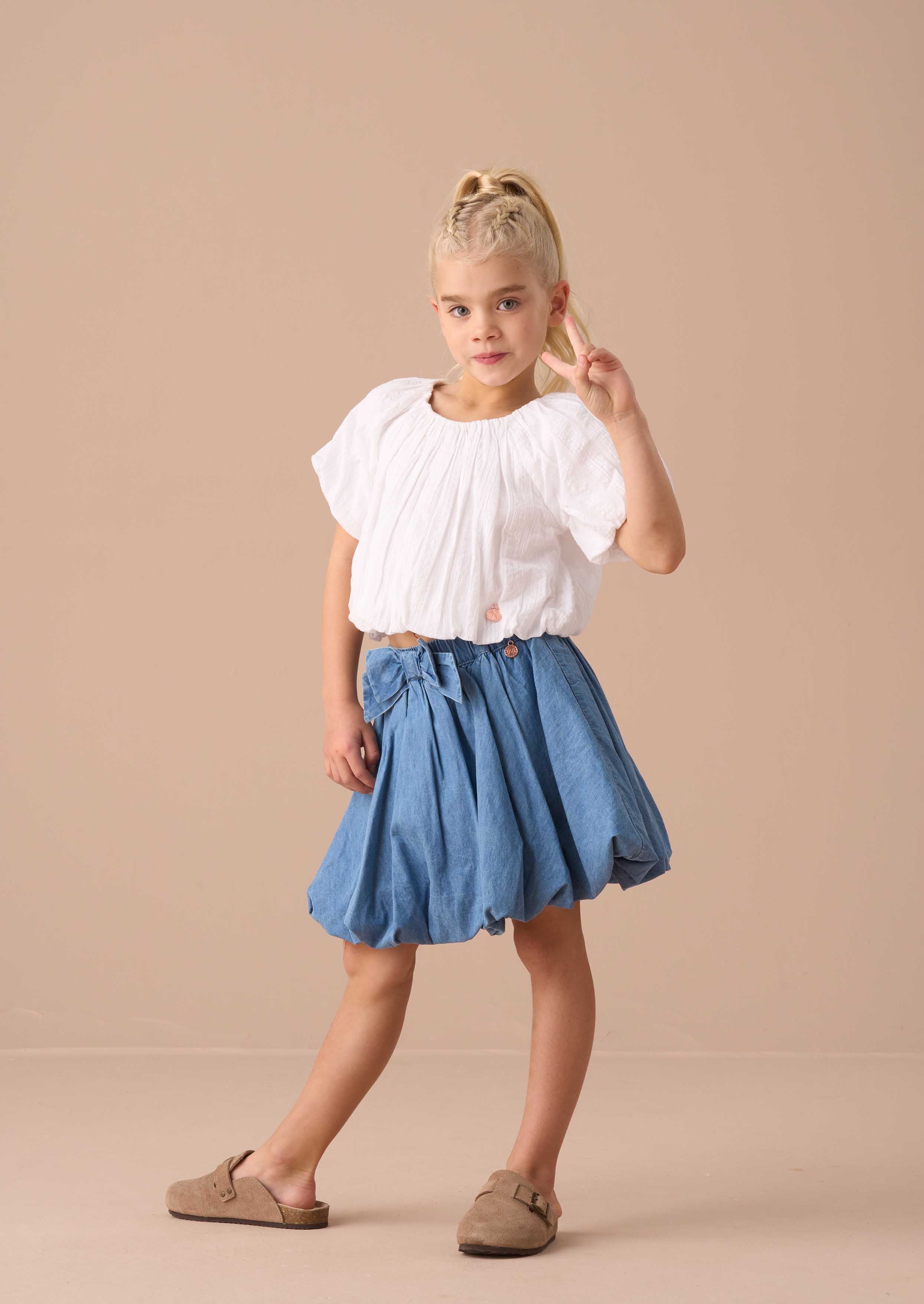 Online Girls White Puffball Top