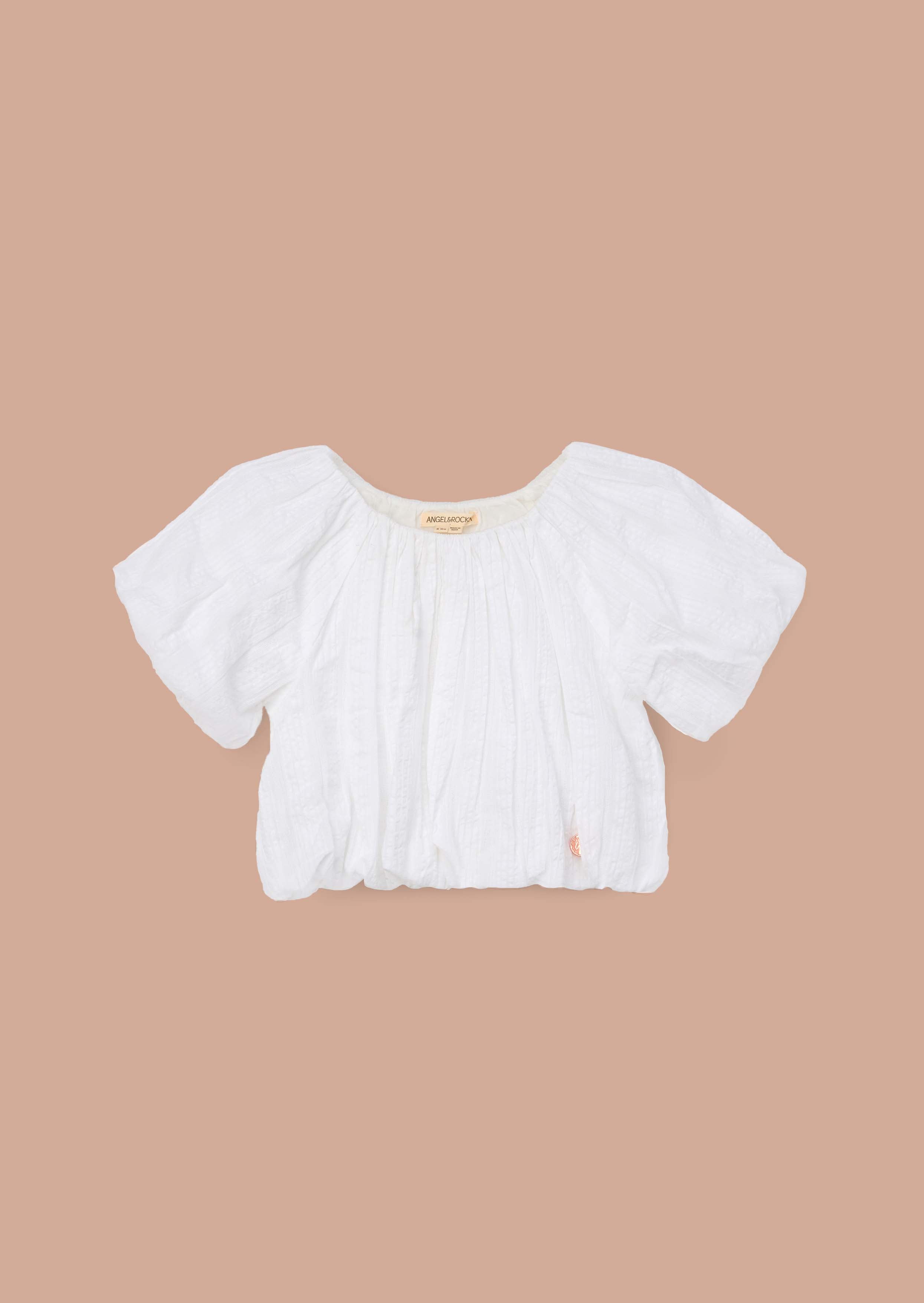 Solid Girls White Puffball Top