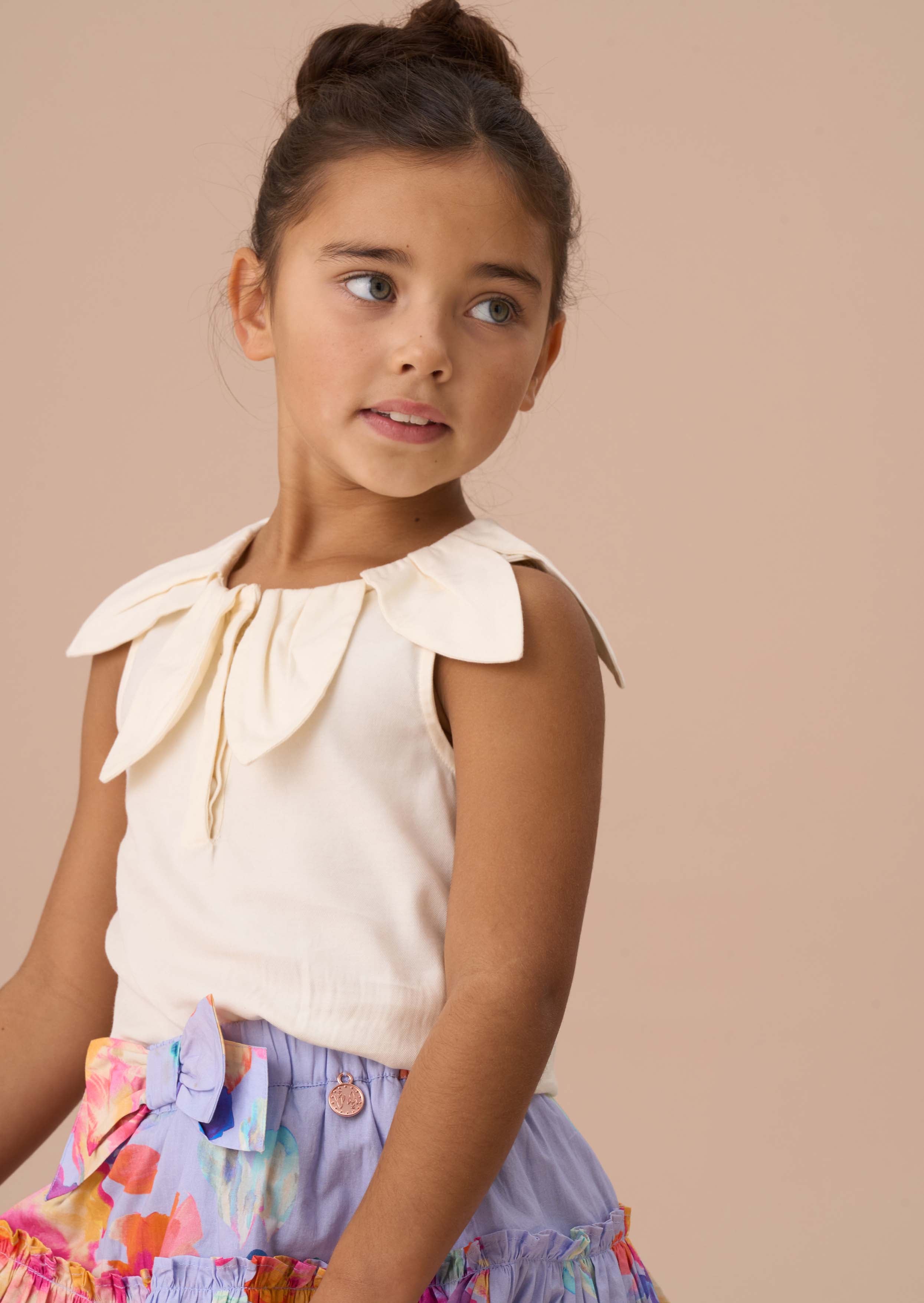 Cotton Girls Ivory Petal Collar Top