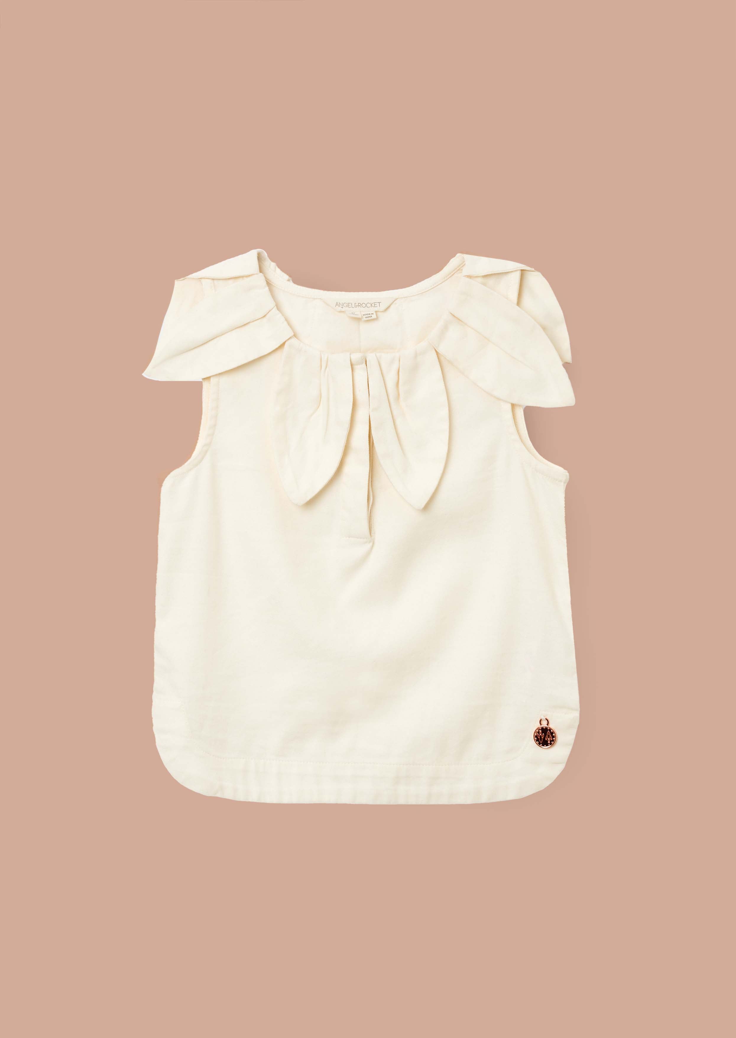 Sleeveless Girls Ivory Petal Collar Top