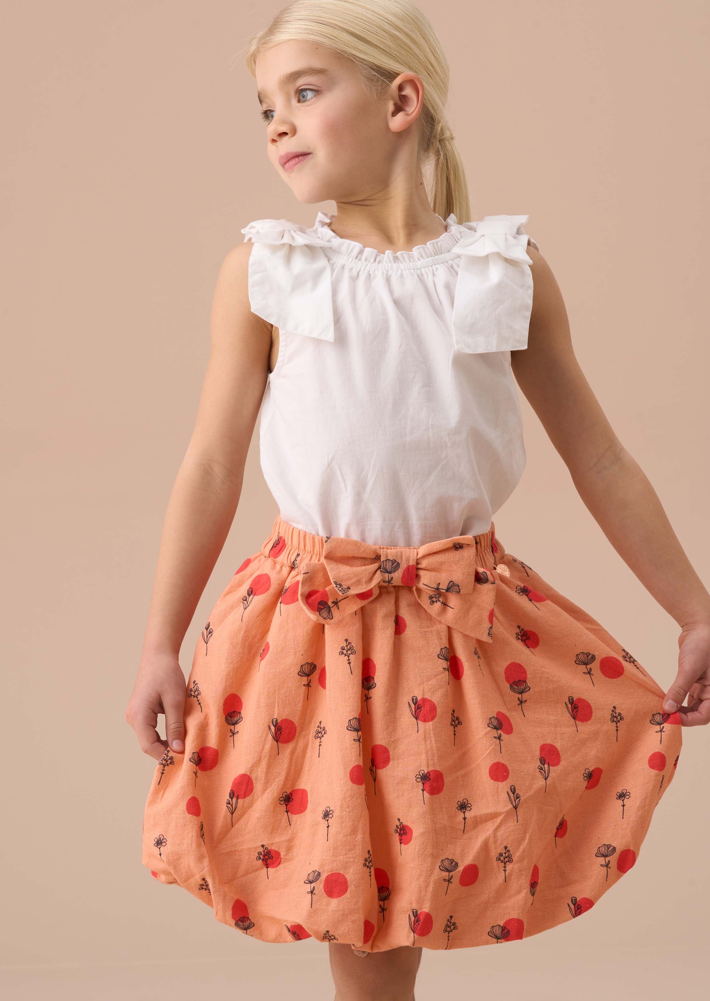 Maxi Girls Coral Printed Puff Ball Skirt