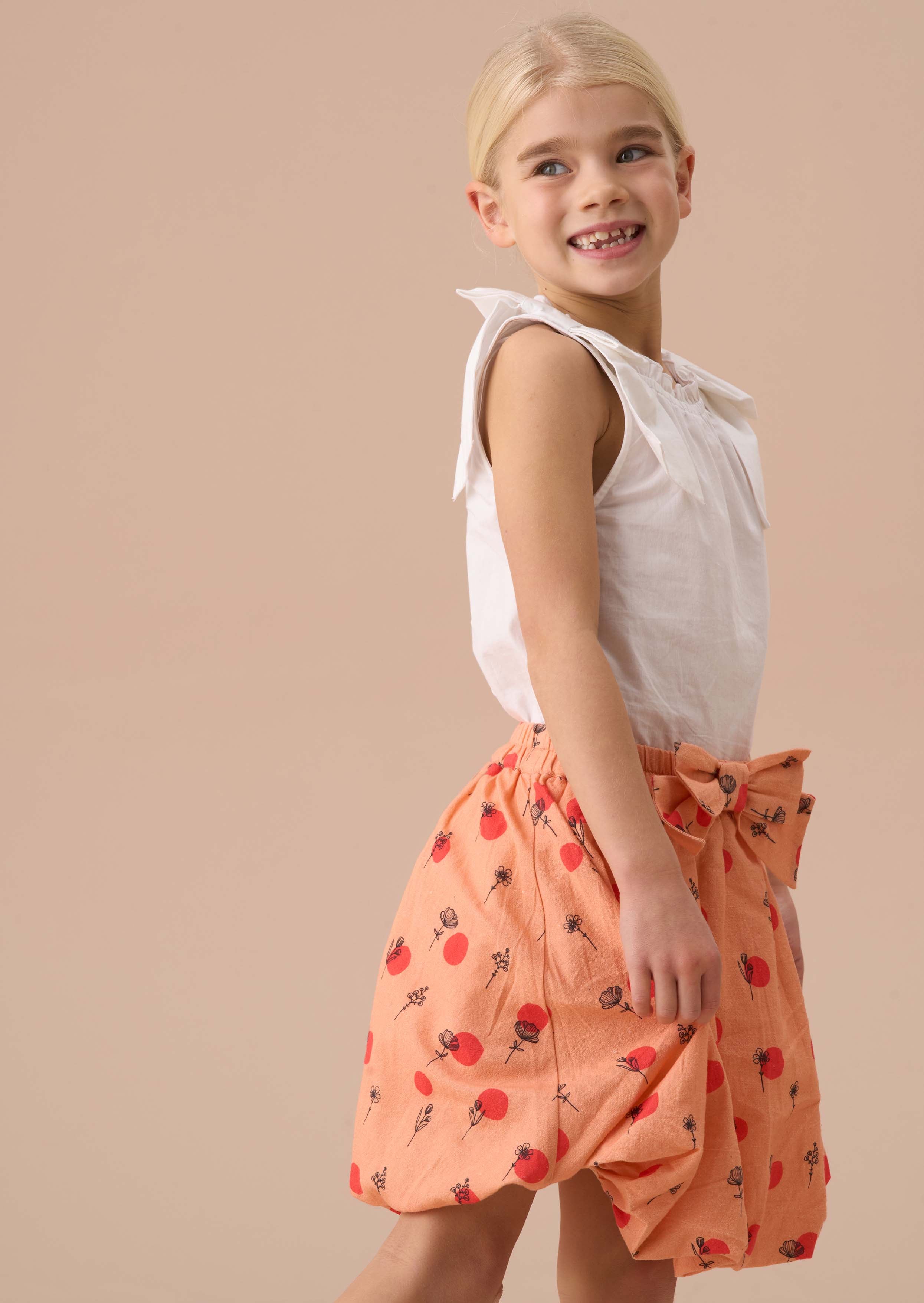Online Girls Coral Printed Puff Ball Skirt