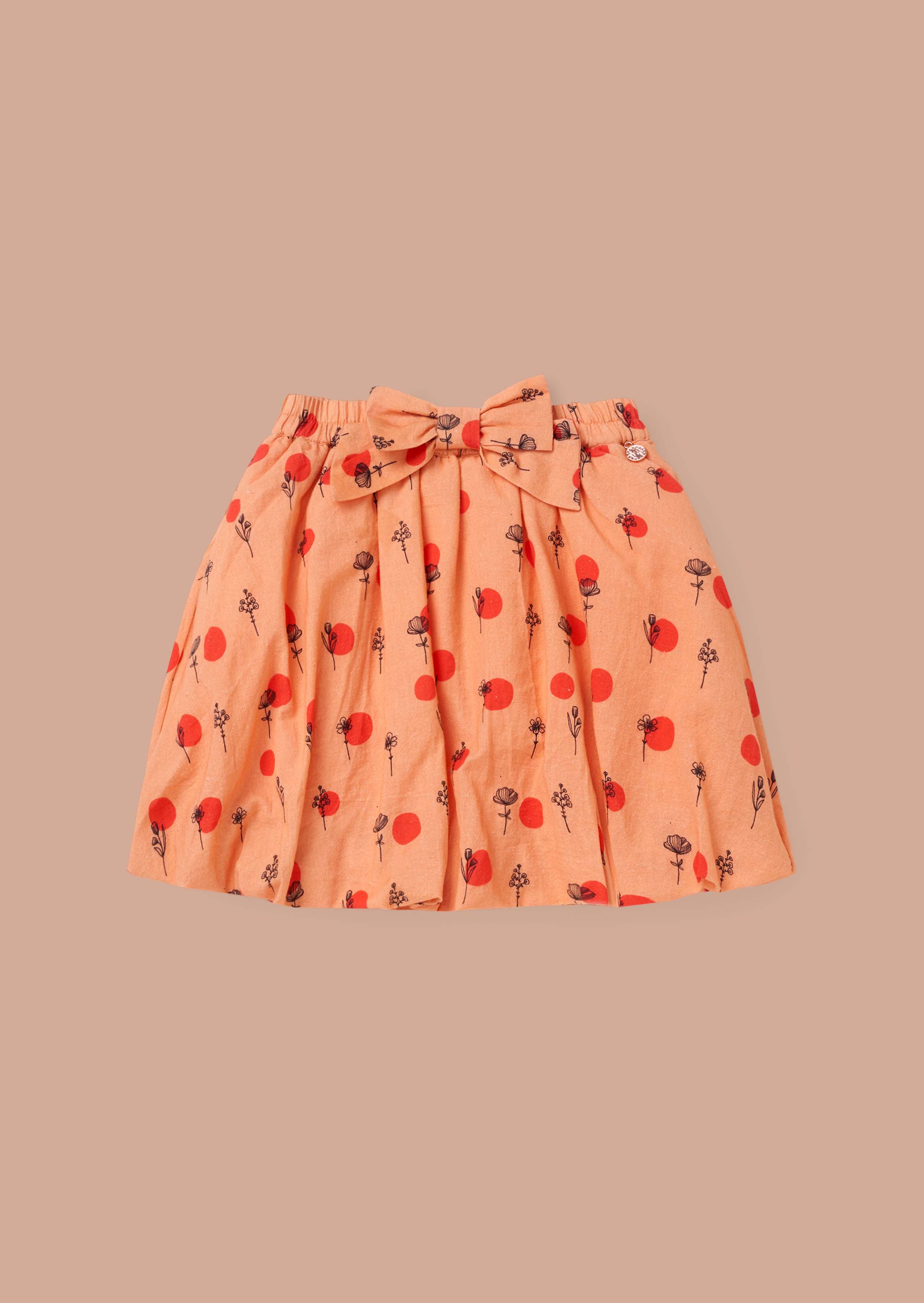 Cotton Girls Coral Printed Puff Ball Skirt