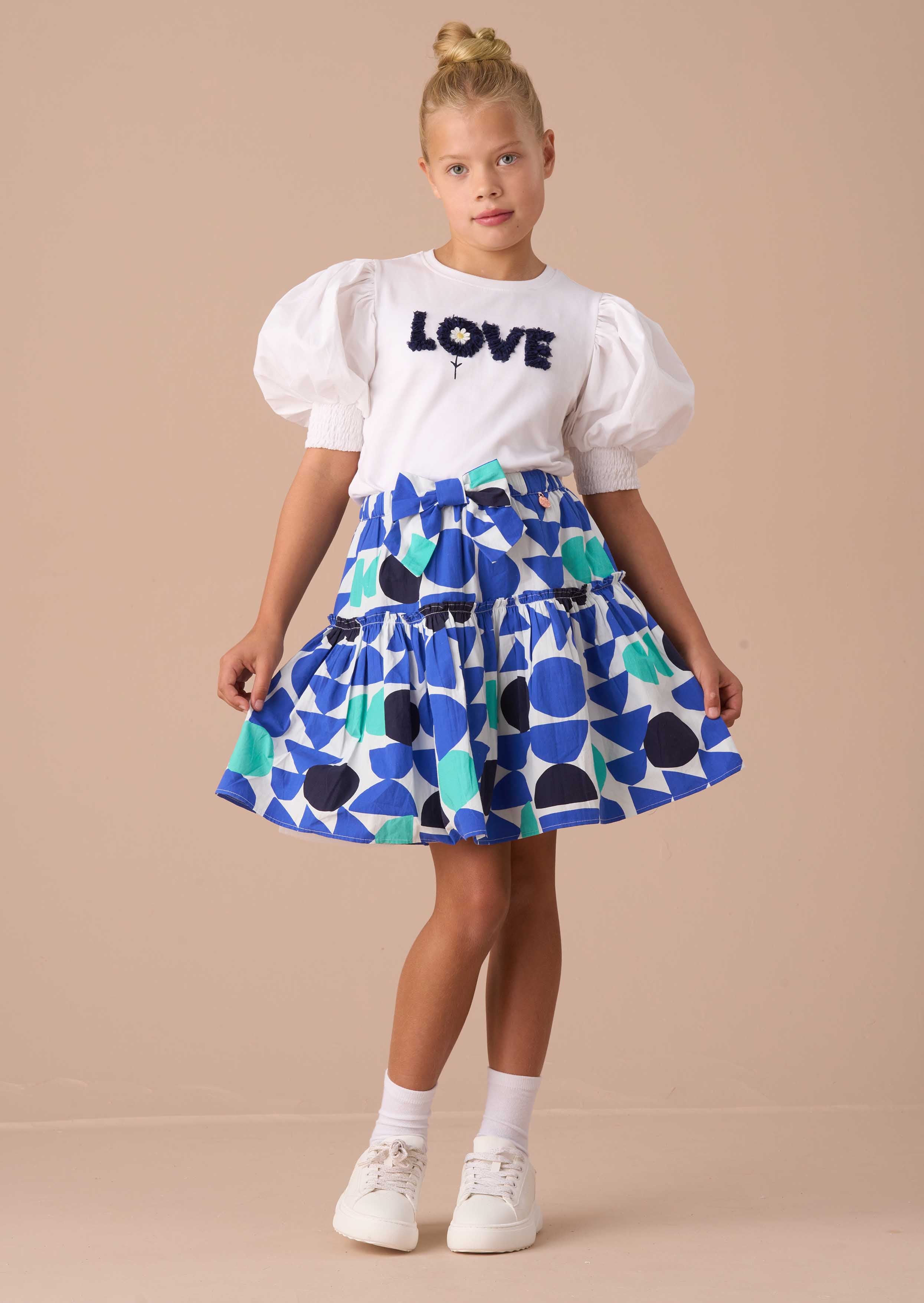 Bow Girls Blue Print Tiered Skirt