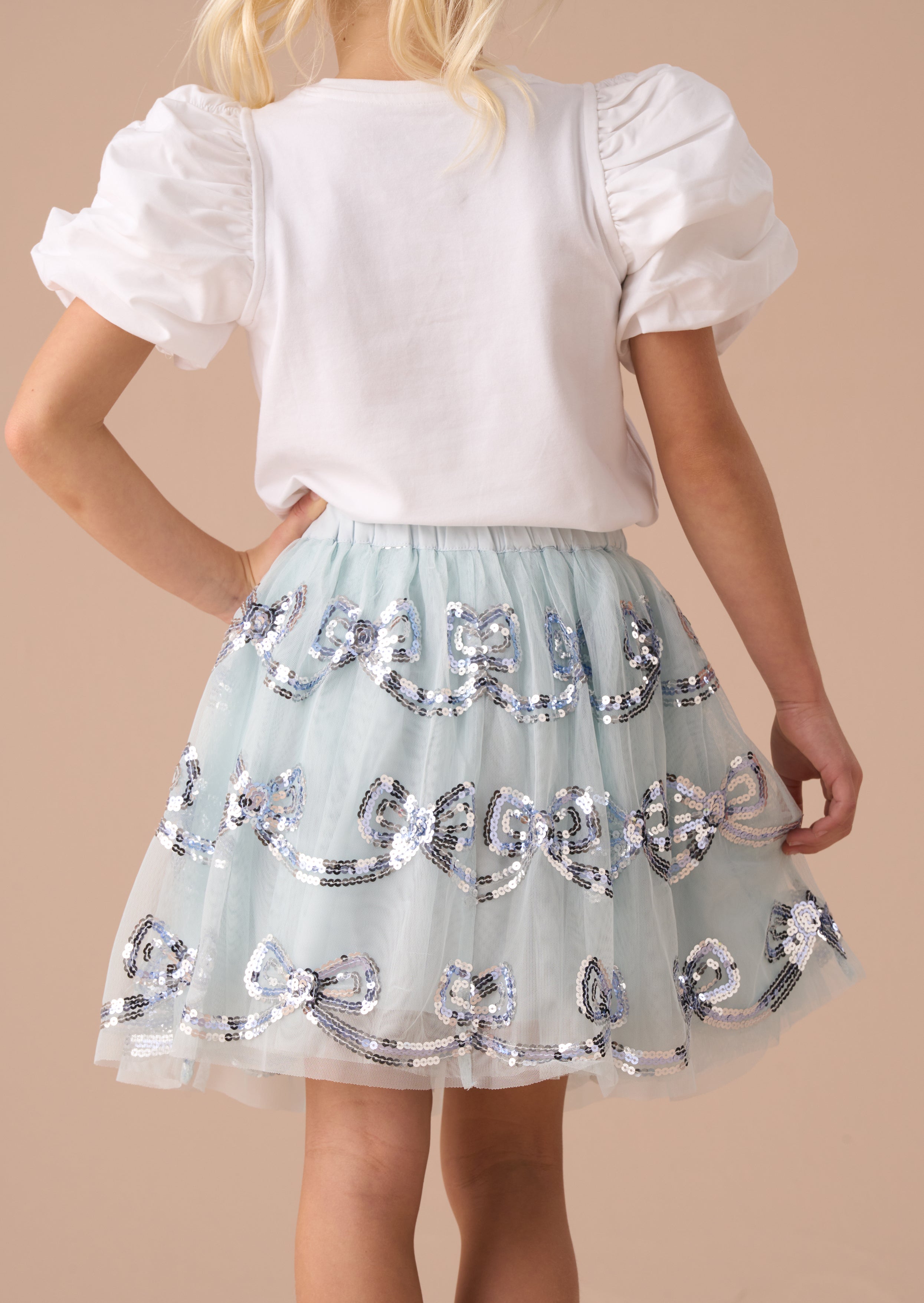 Bow Girls Blue Mesh Sequin Skirt