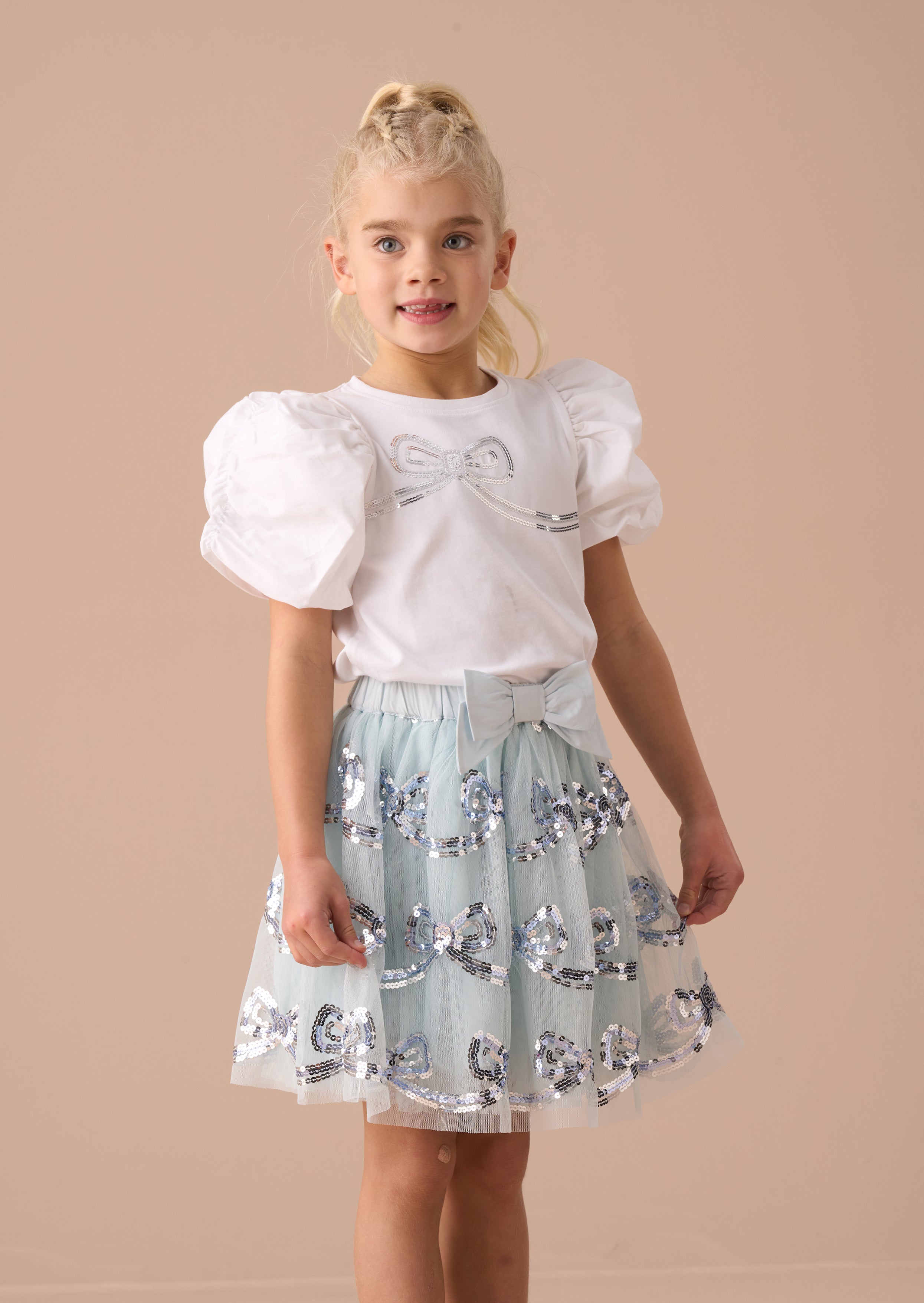 Online Girls Blue Mesh Sequin Skirt