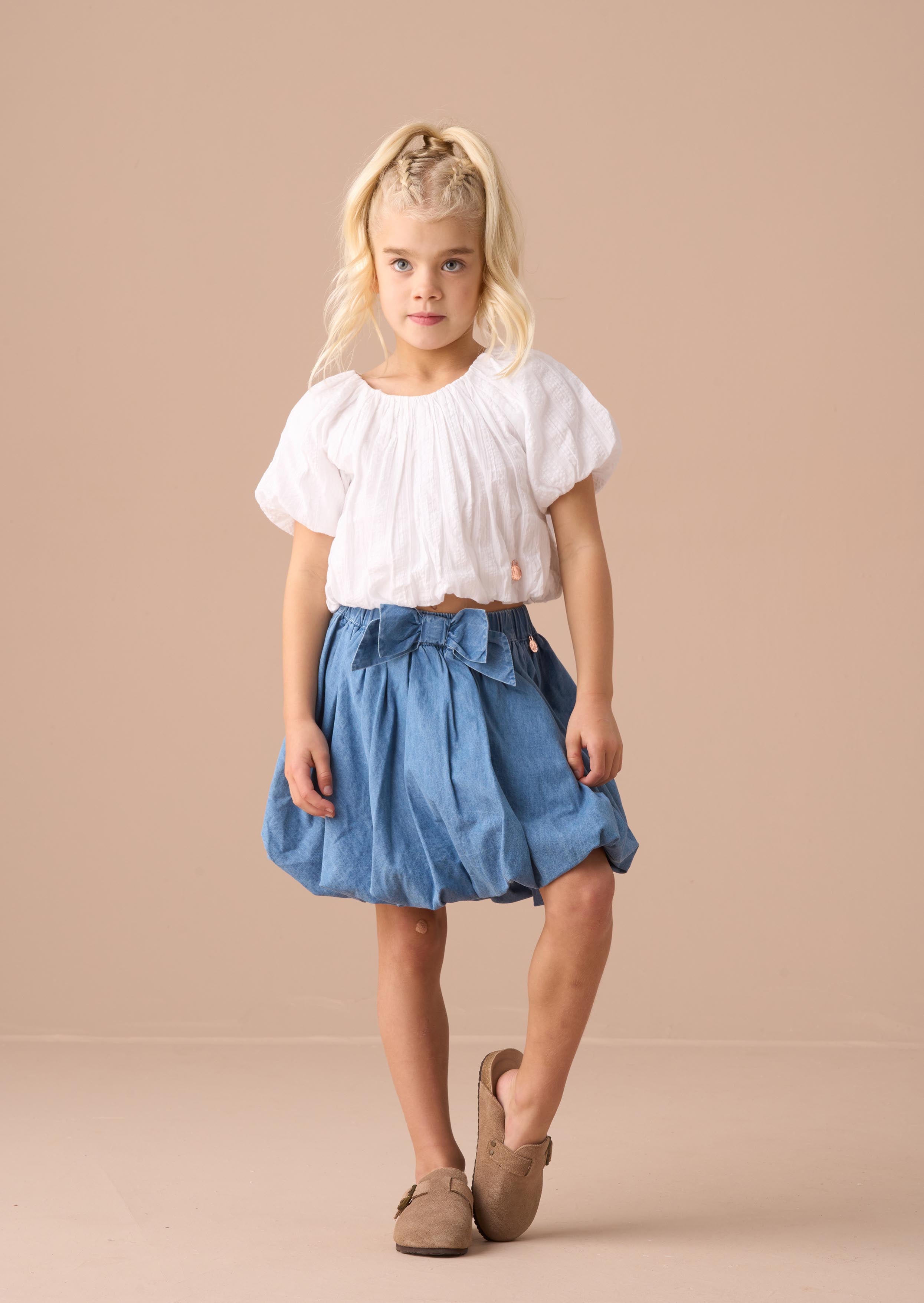 Maxi Girls Blue Puffball Denim Skirt