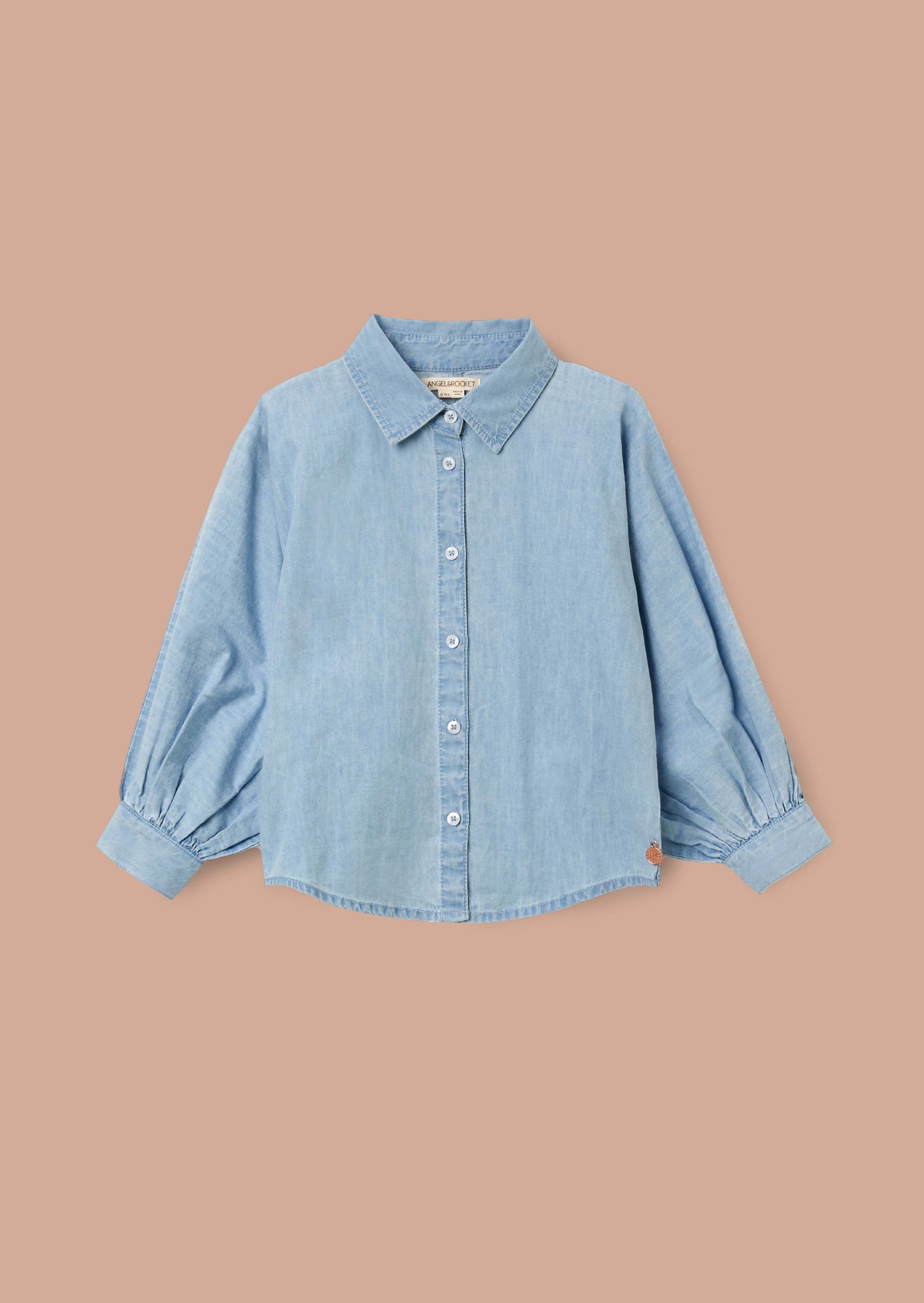 Solid Girls Blue Denim Shirt
