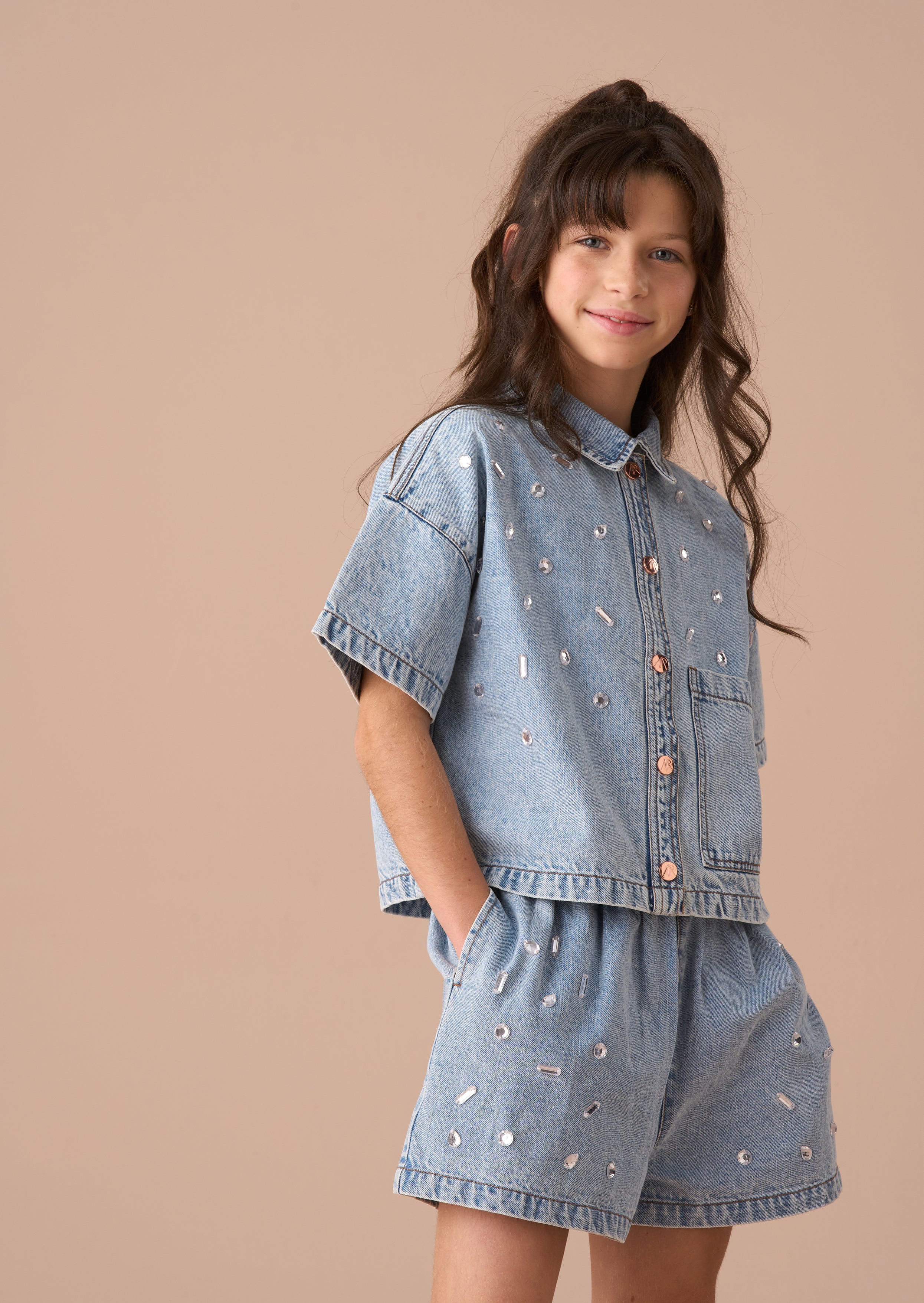 Cotton Girls Blue Short Sleeve Denim Shirt