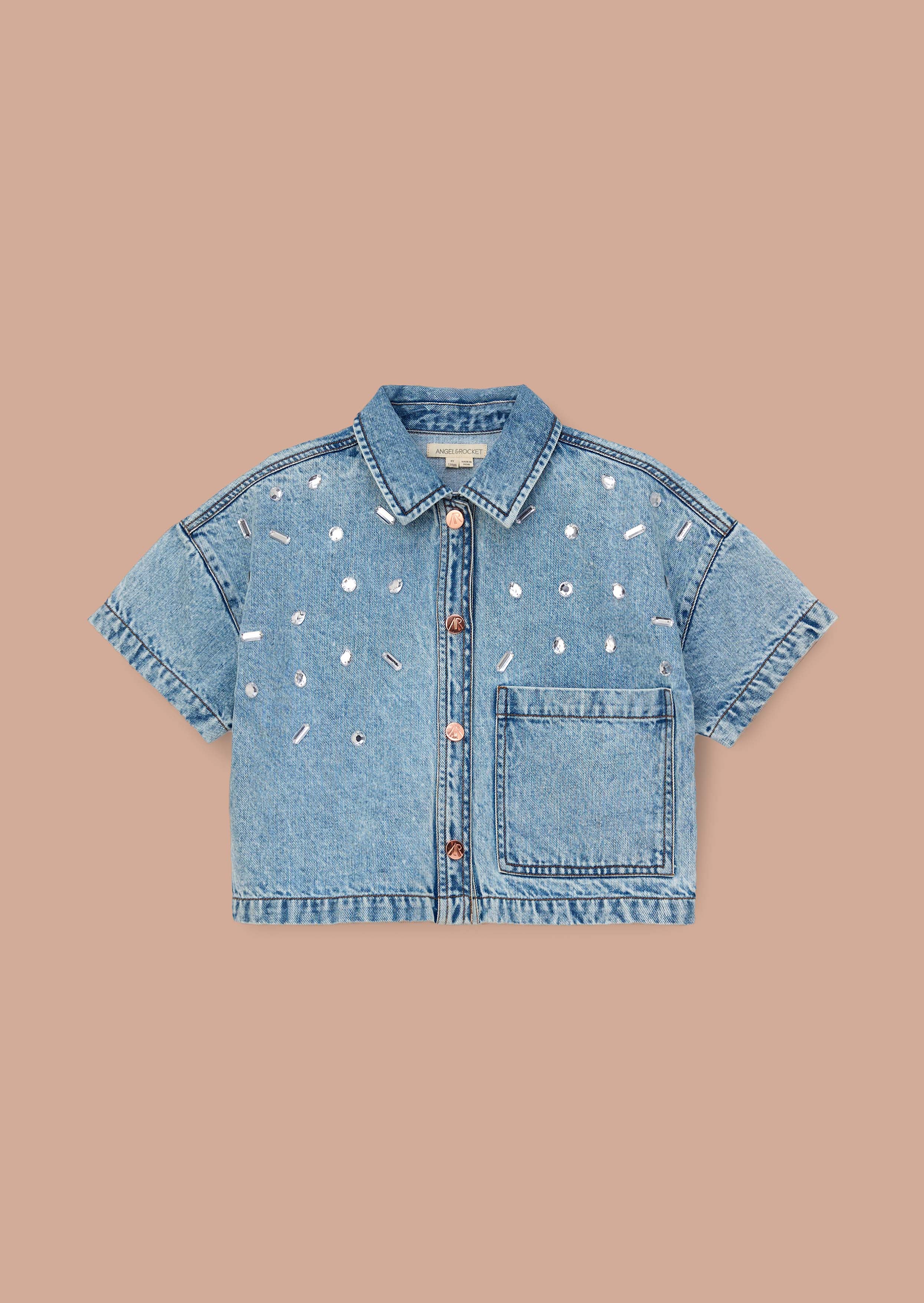 Button Down Girls Blue Short Sleeve Denim Shirt
