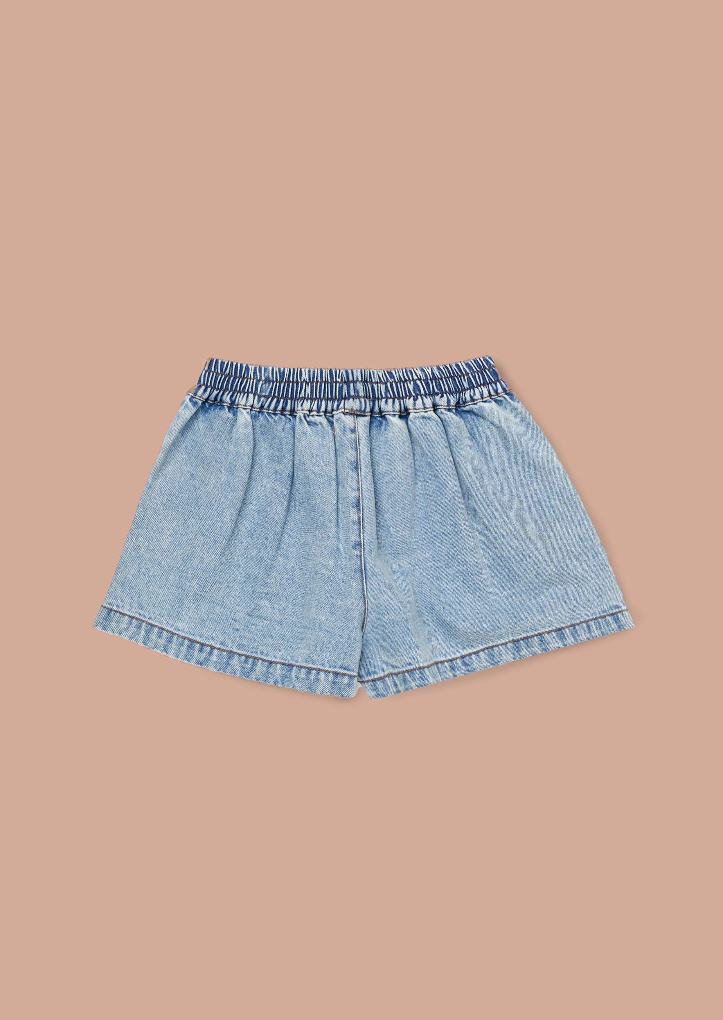 Mid Rise Girls Blue Short Sleeve Denim Shorts