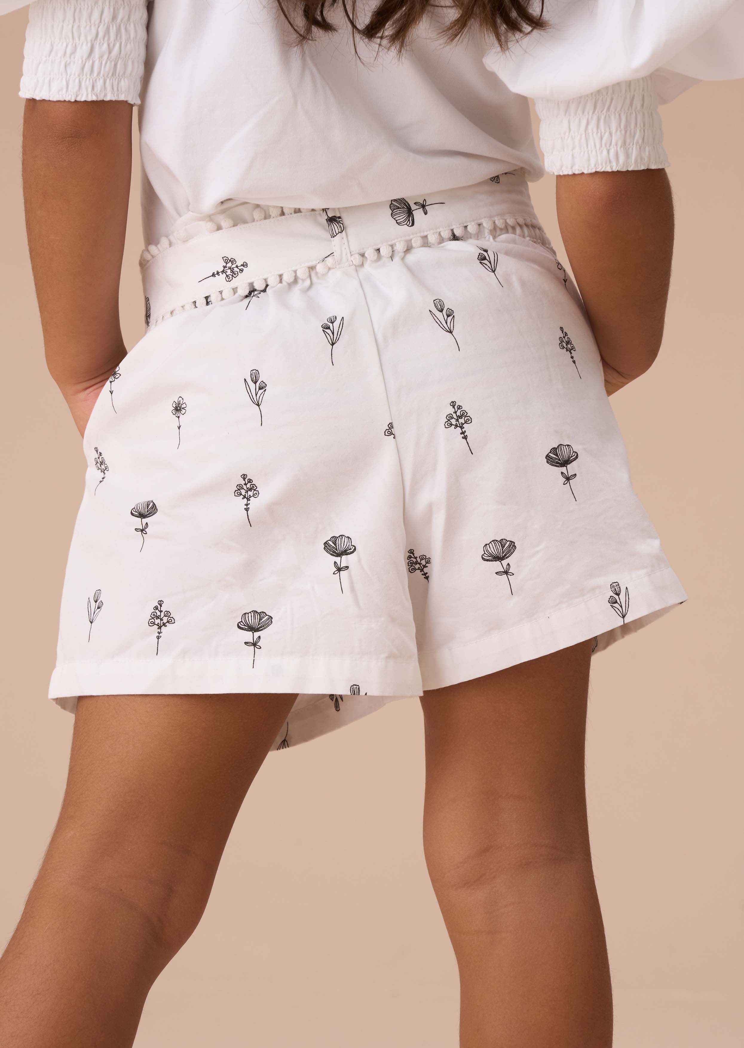 Floral Girls Ivory Printed Poplin Shorts