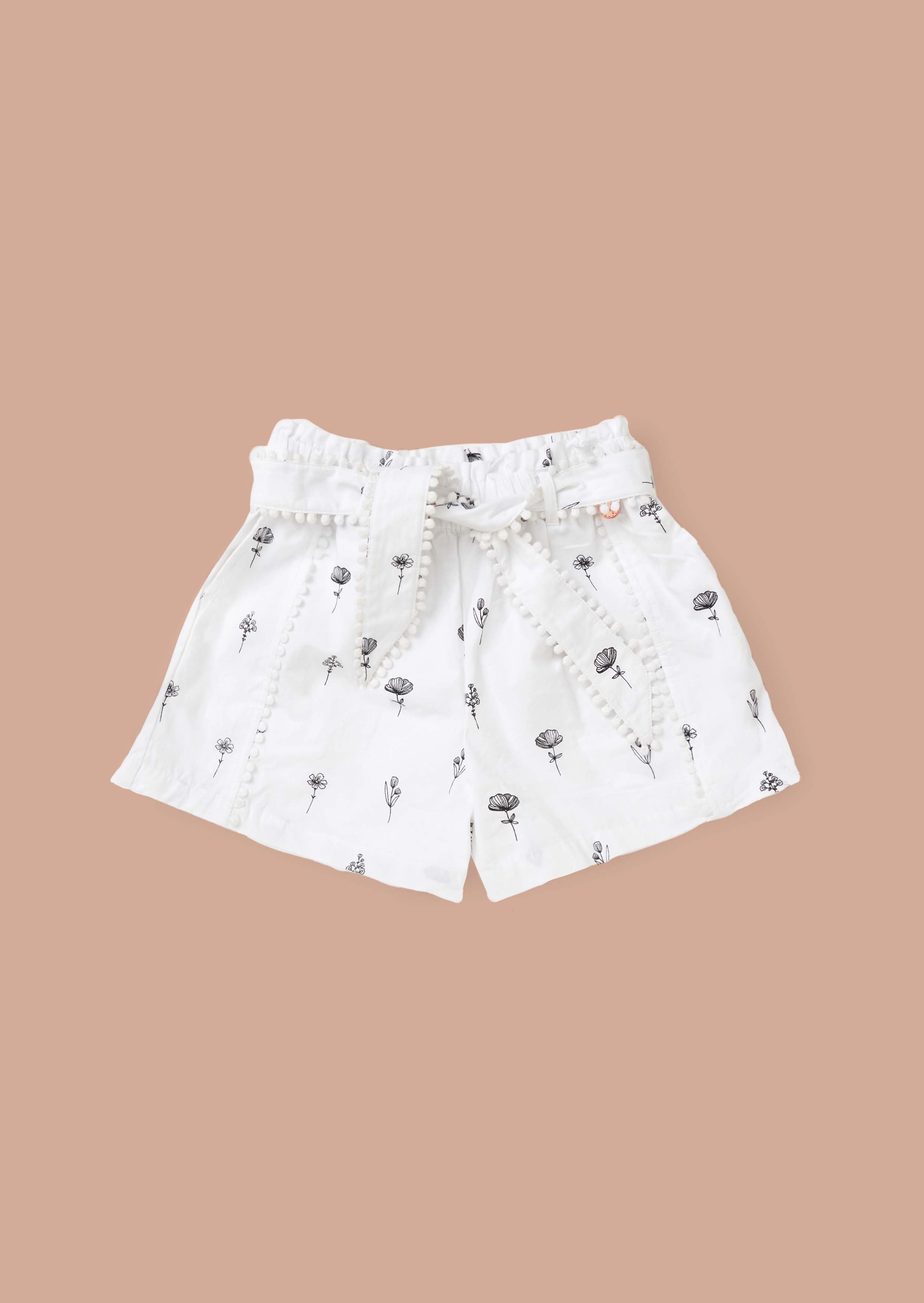 Short Length Girls Ivory Printed Poplin Shorts