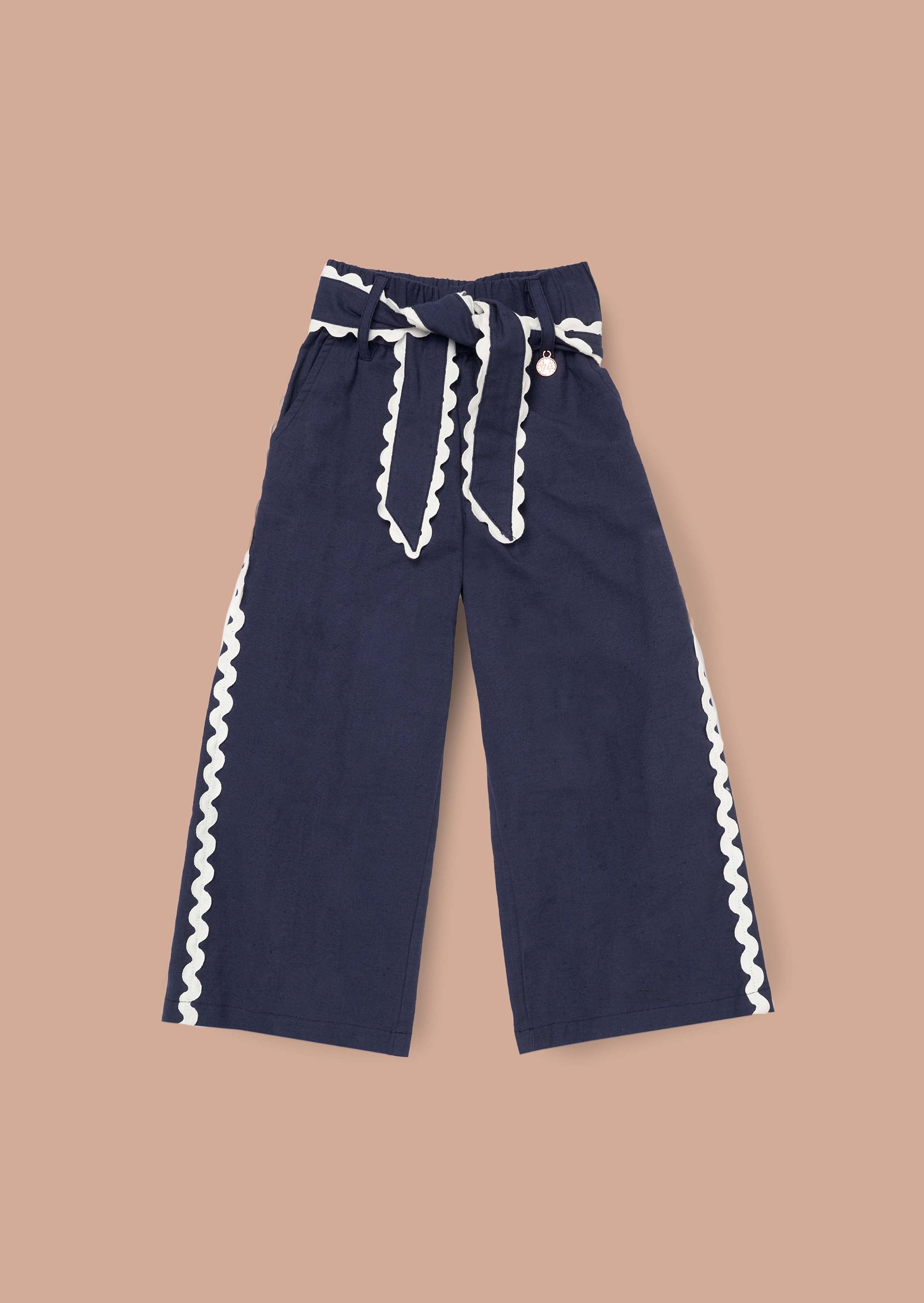 Online Girls Navy Linen Blend Trousers