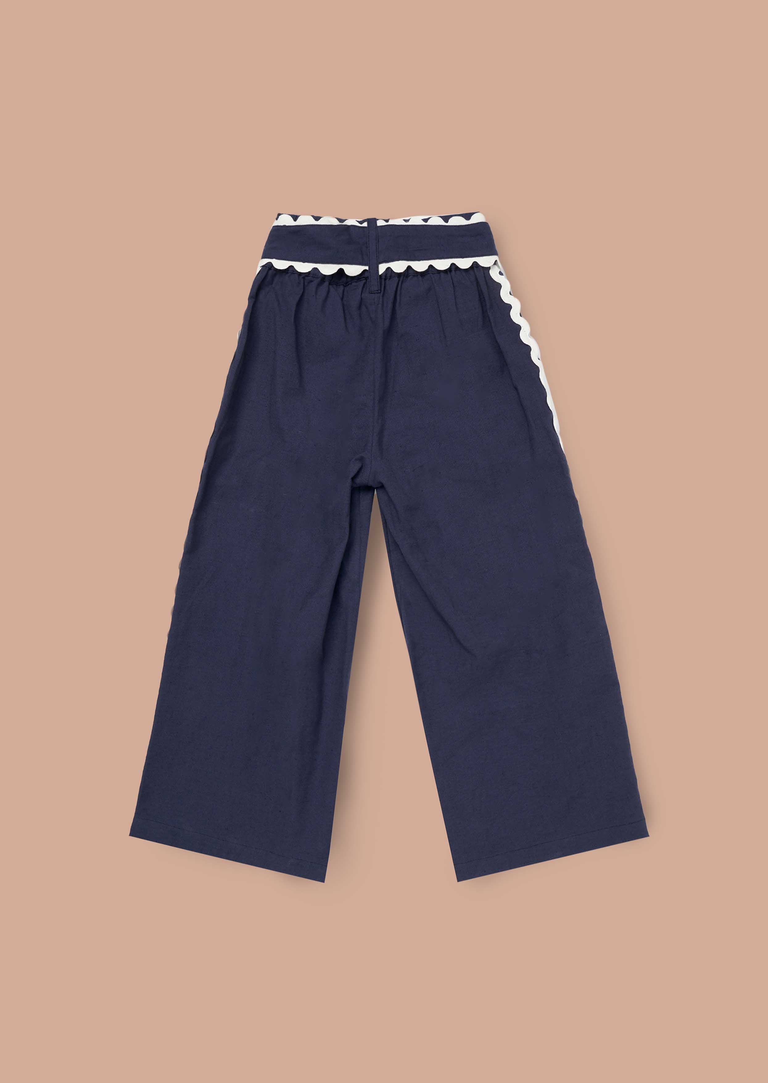 Flare Girls Navy Linen Blend Trousers