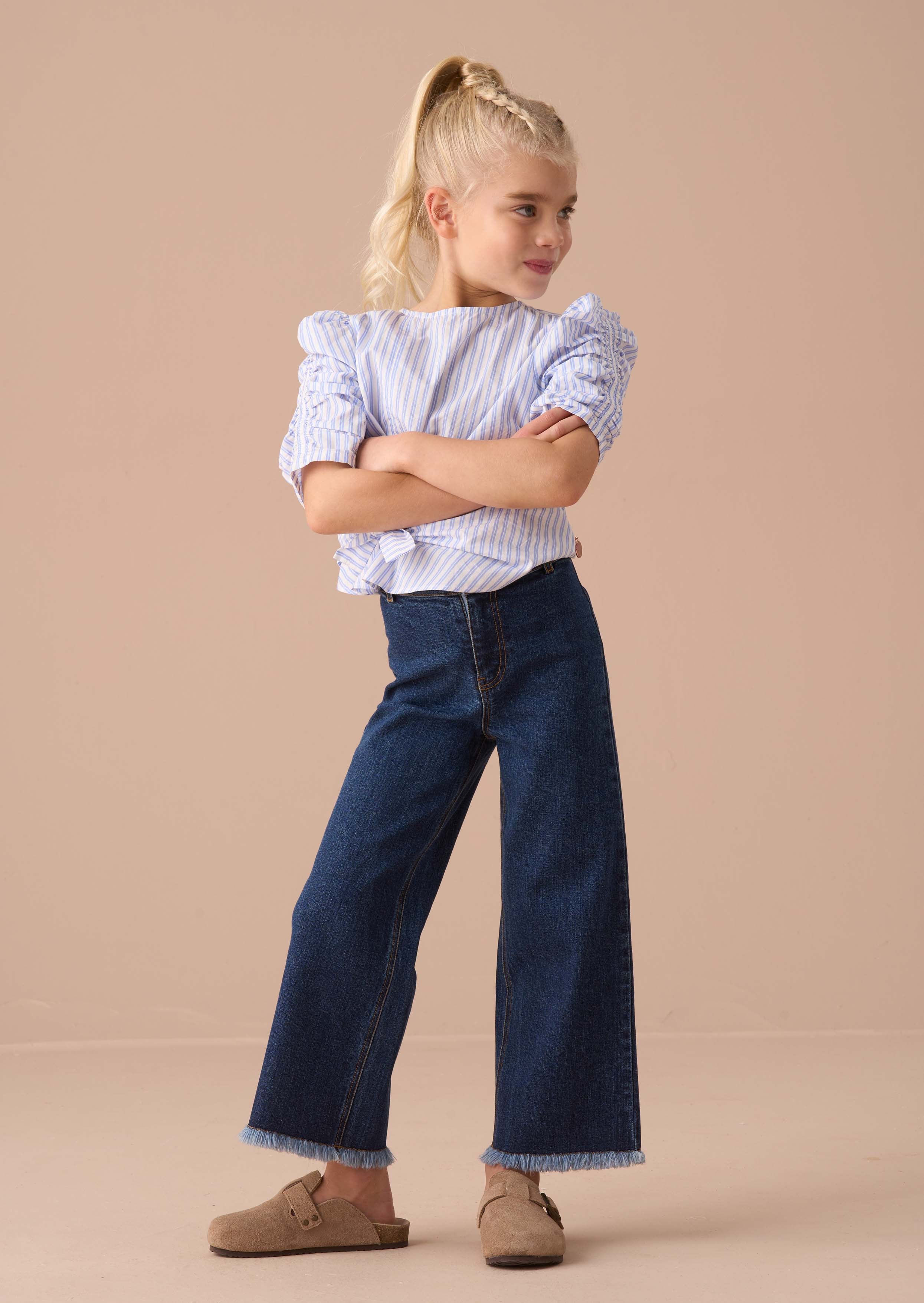 Solid Baby Girl Blue Heart Pocket Cropped Jean