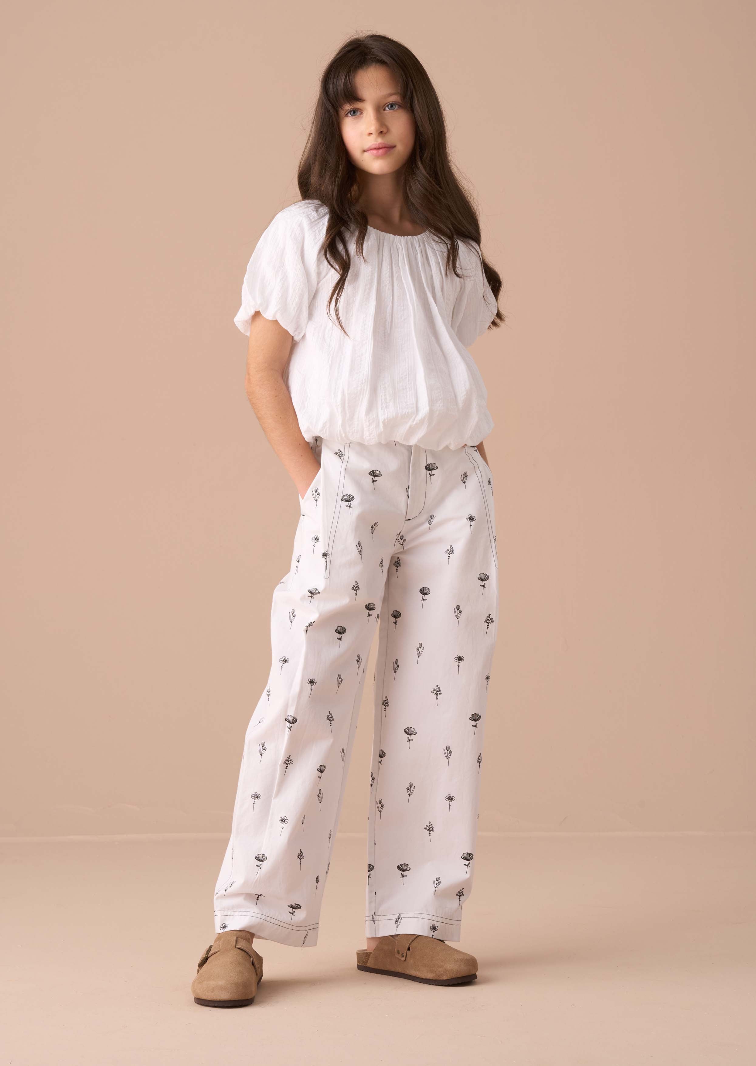 Loose Fit Girls Ivory Poplin Trousers