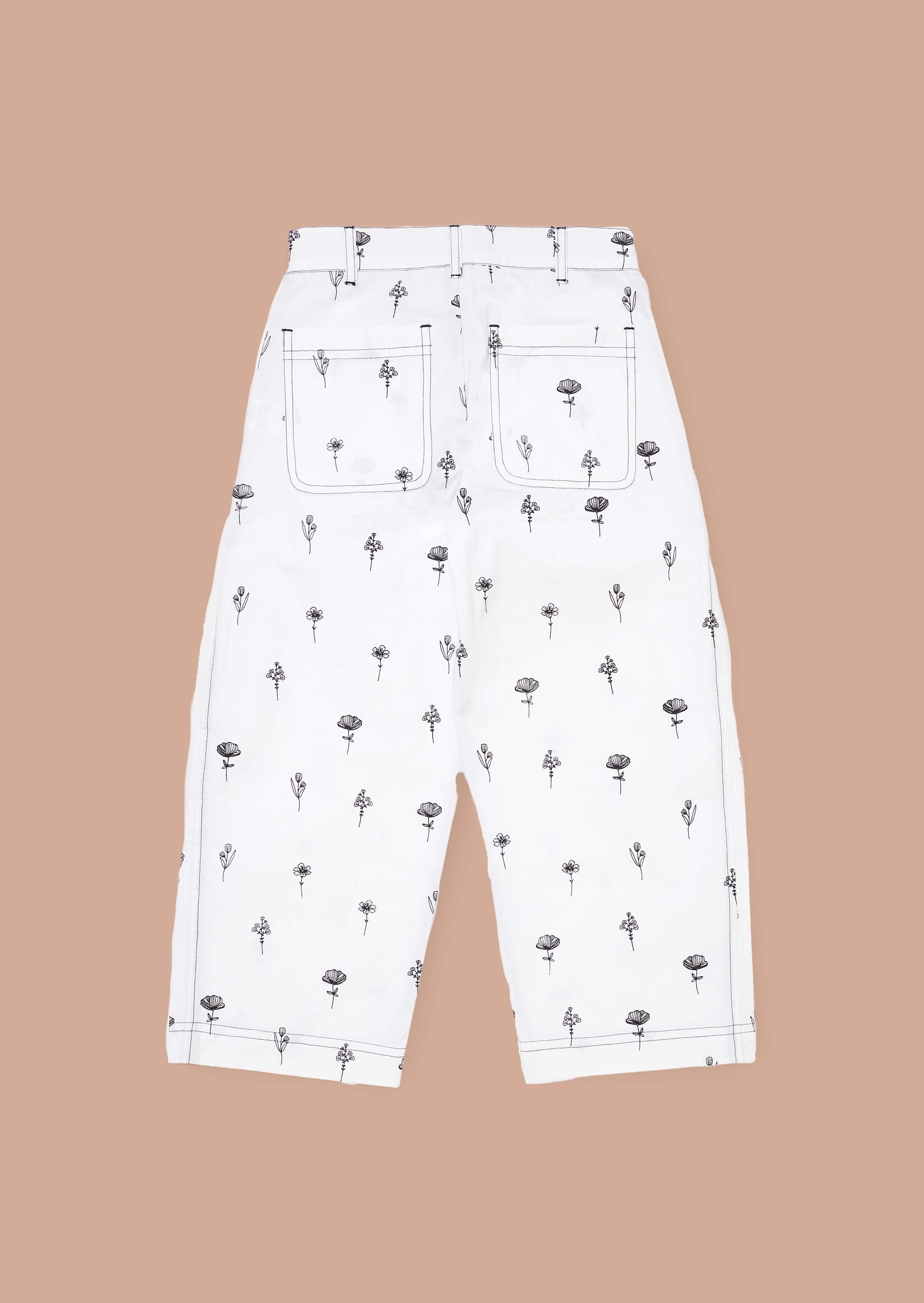 Printed Girls Ivory Poplin Trousers
