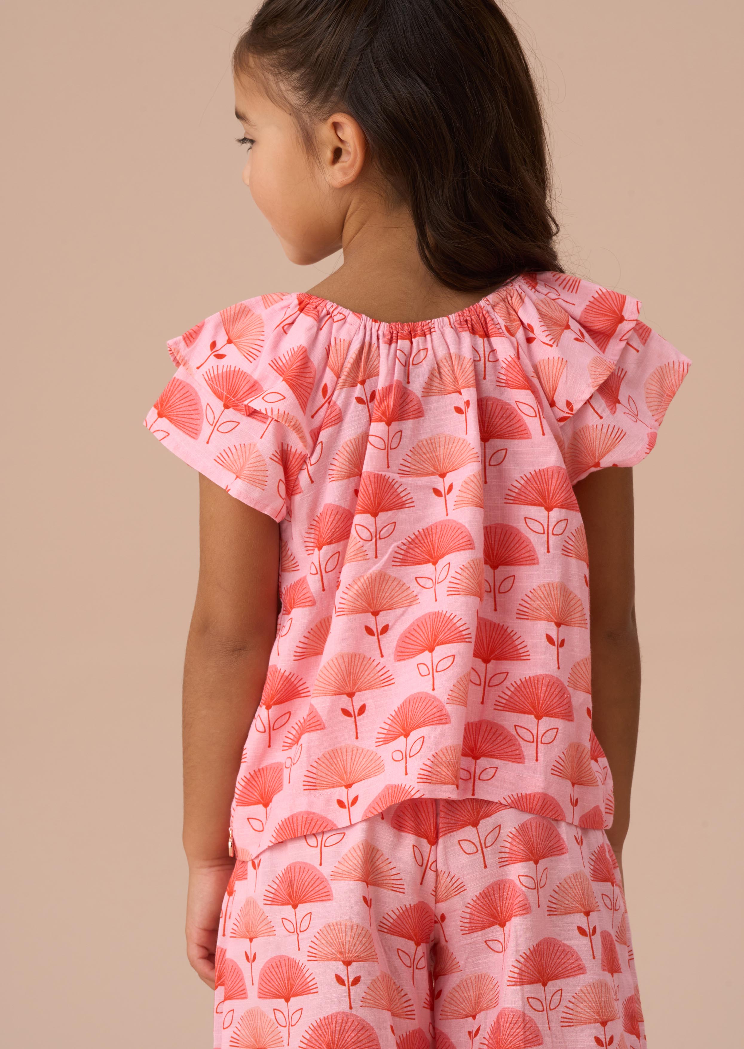 Online Girls Carman Pink Fan Floral Top