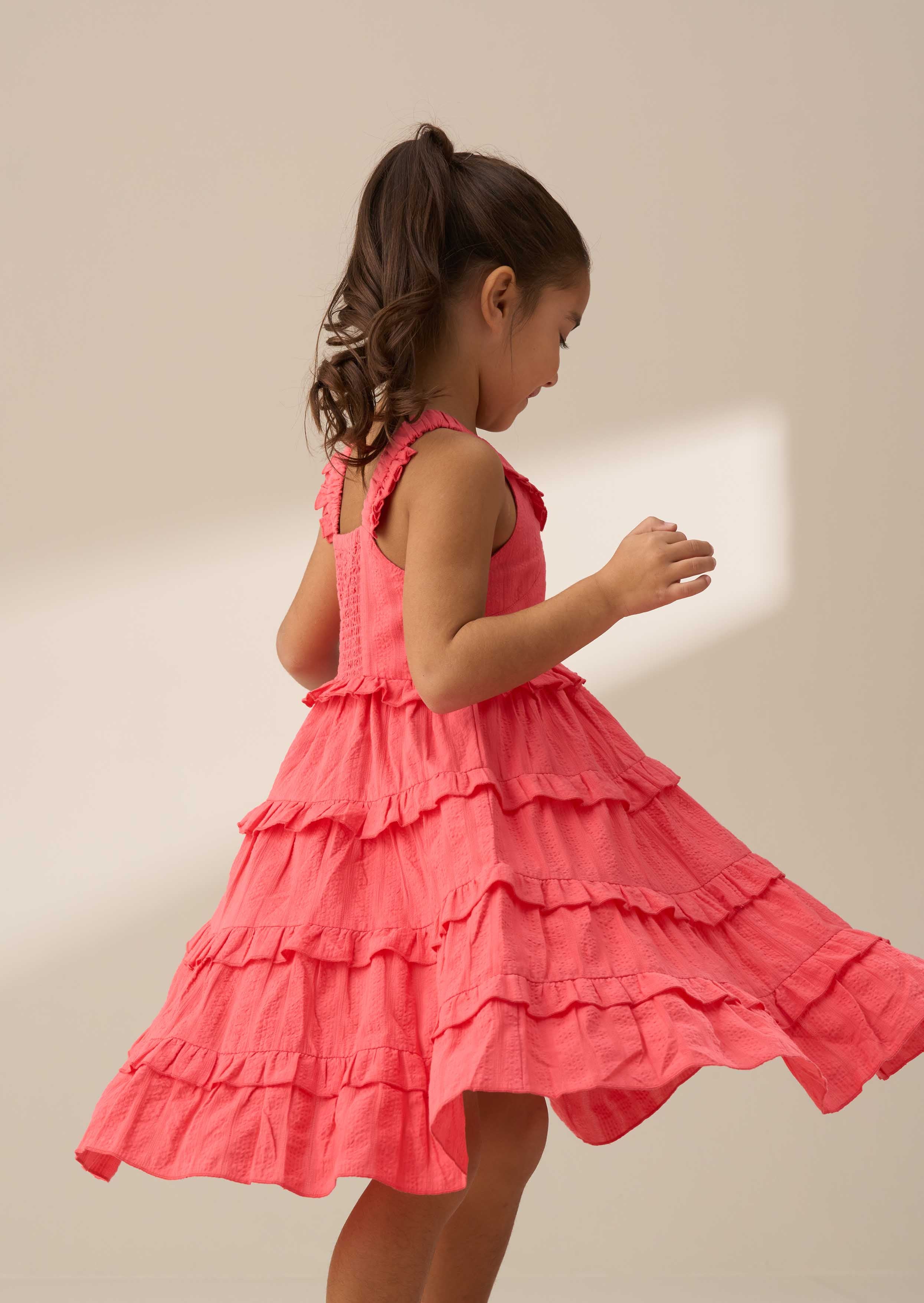 Mini Girl Coral Tiered Frill Dress