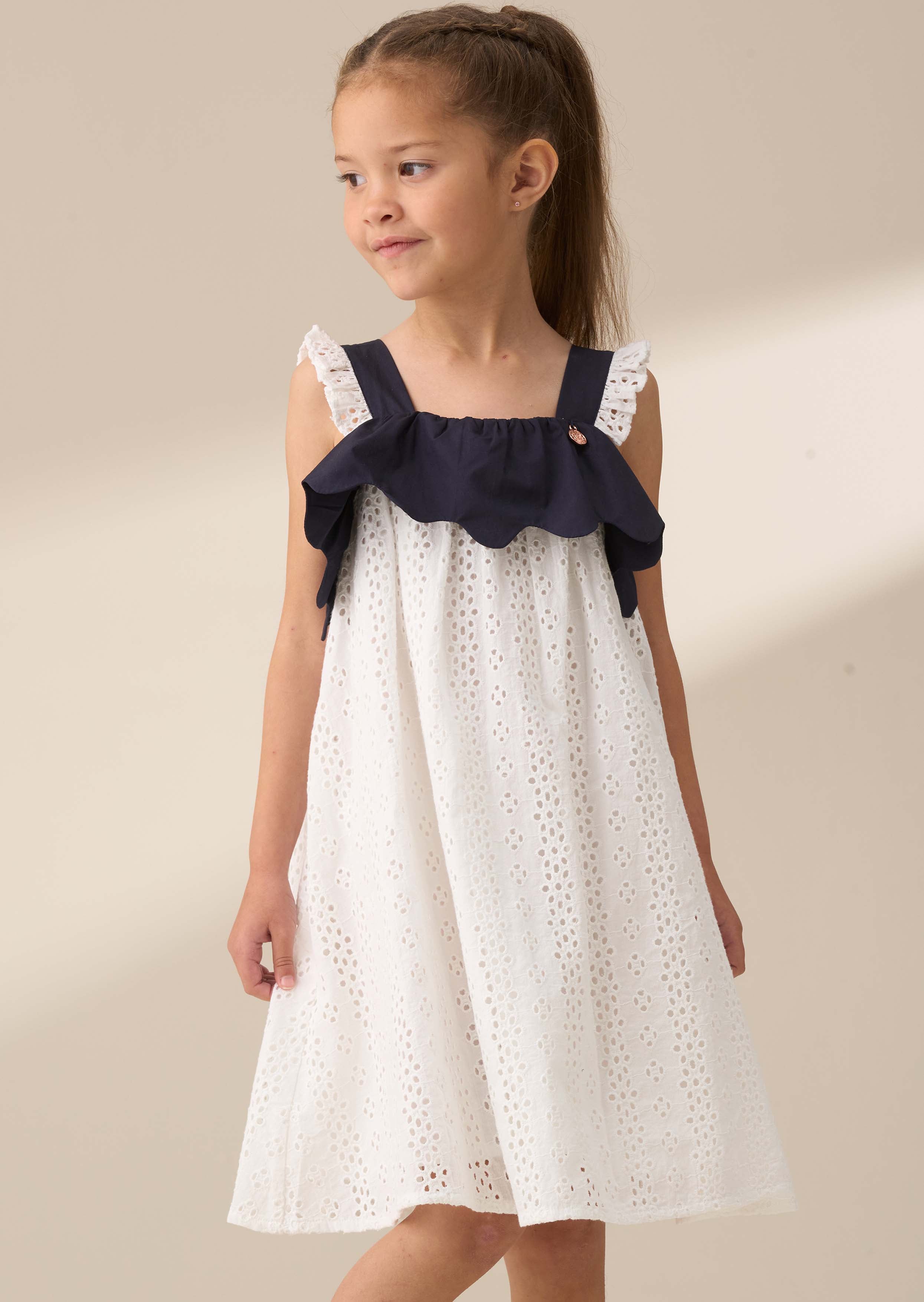 Girl White Broderie Panel Dress