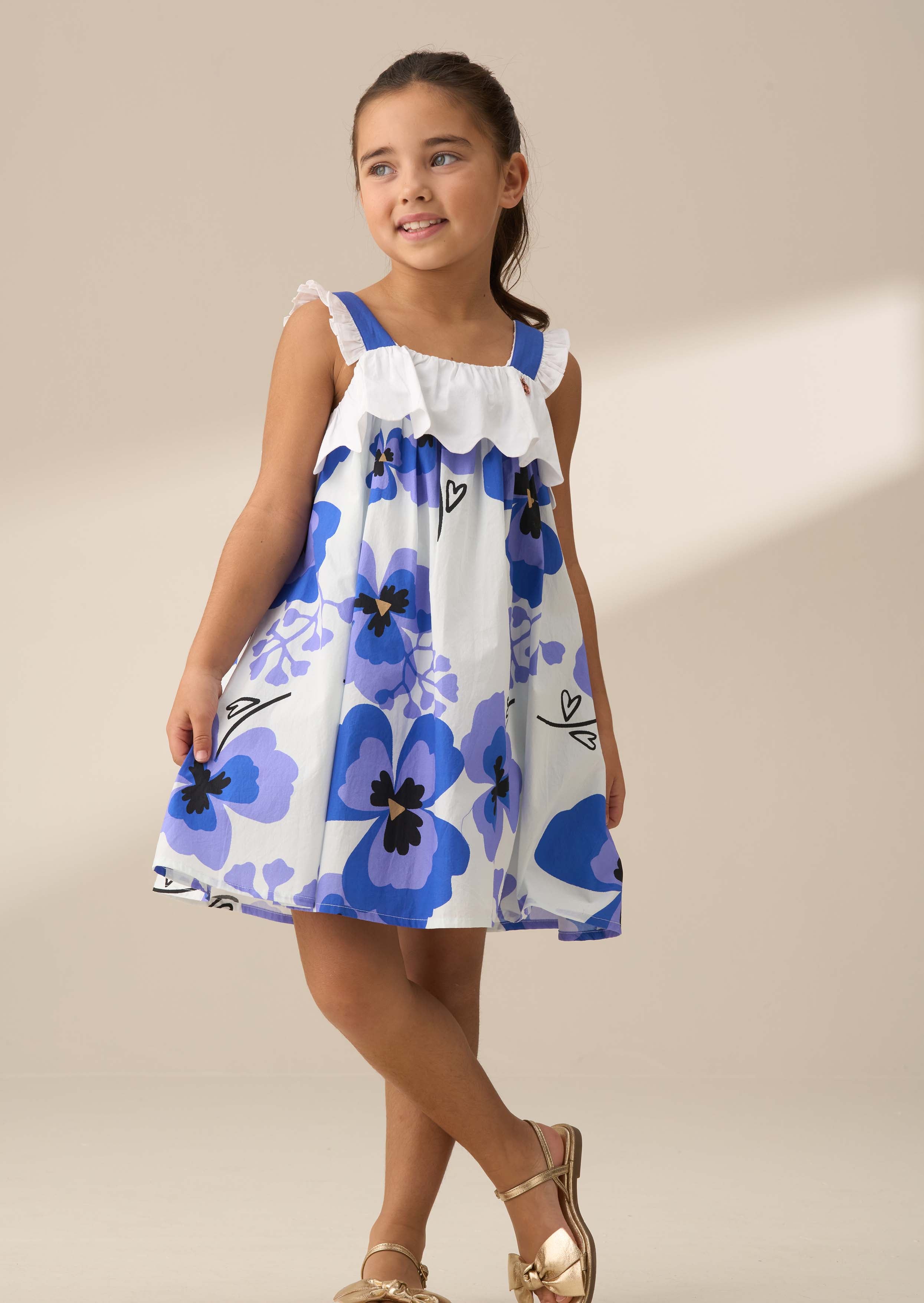 Girl Blue Pansy Print Dress