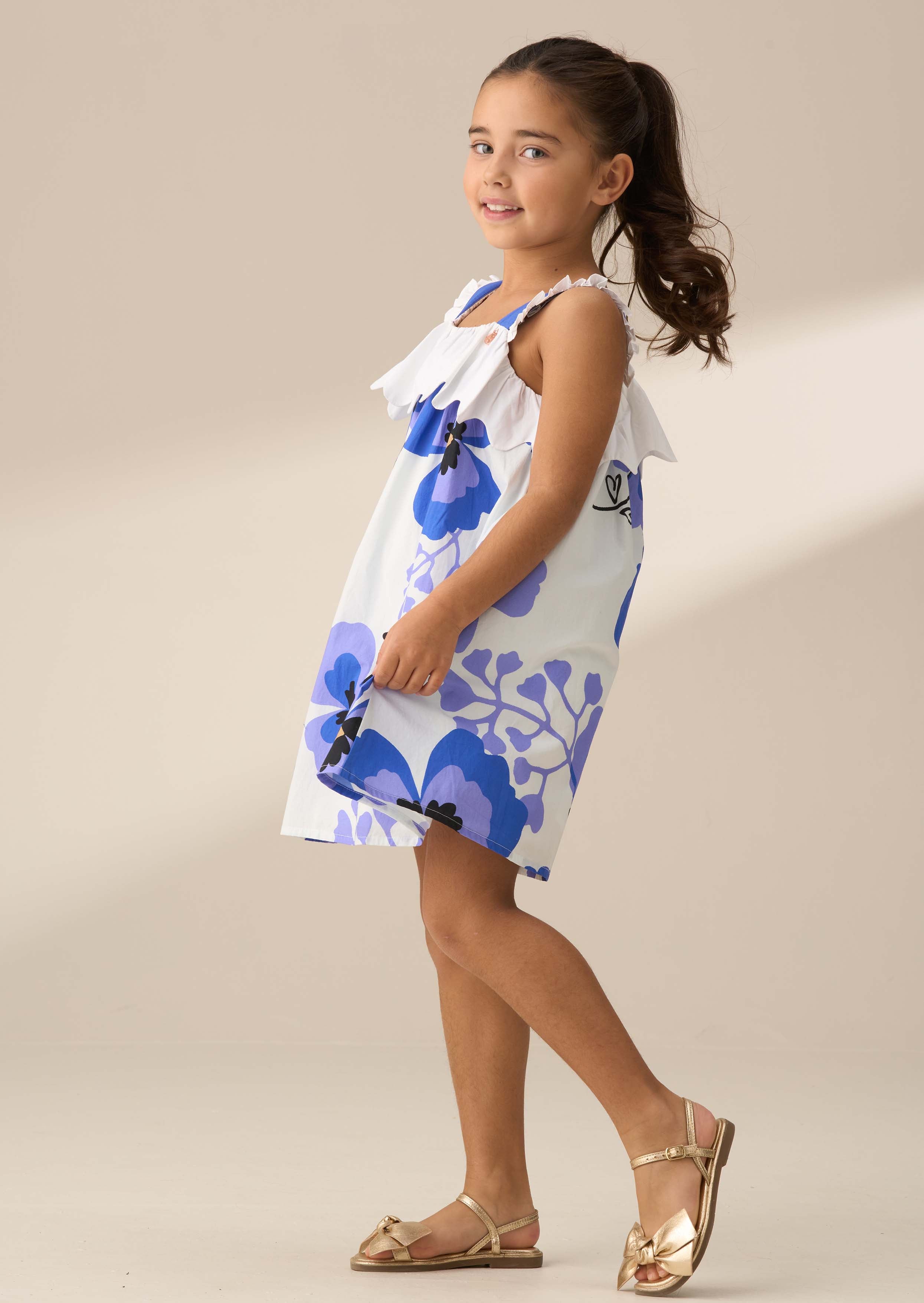maxi girl blue pansy print dress