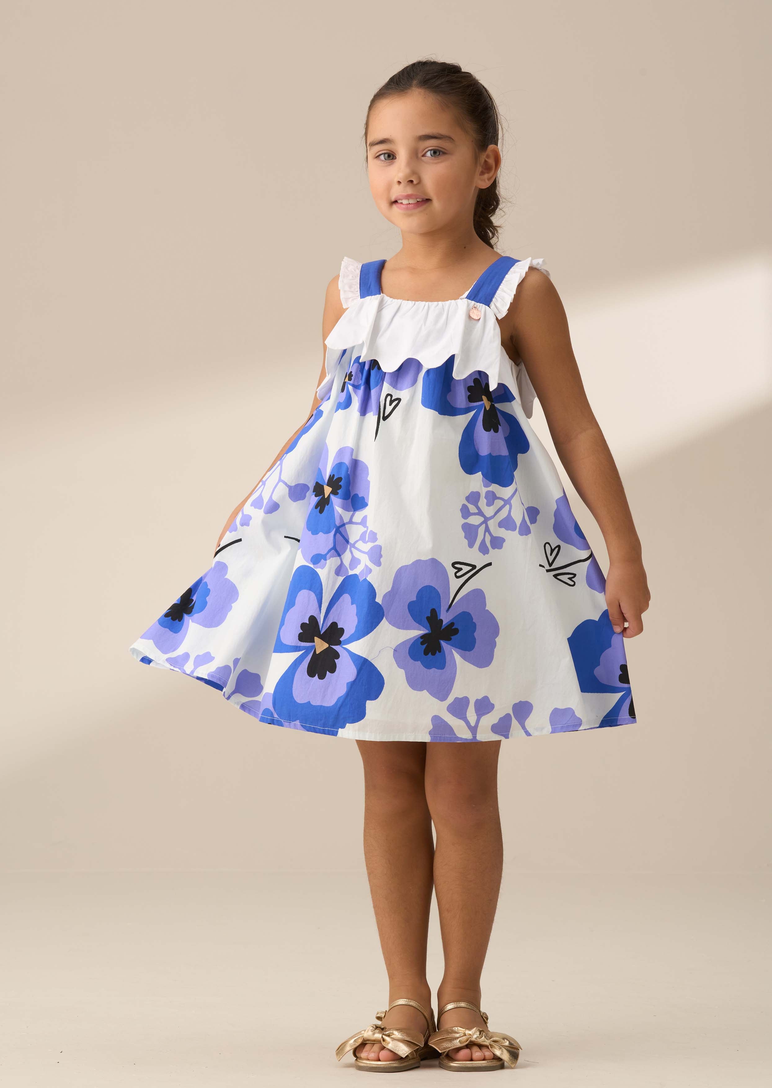 floral girl blue pansy print dress