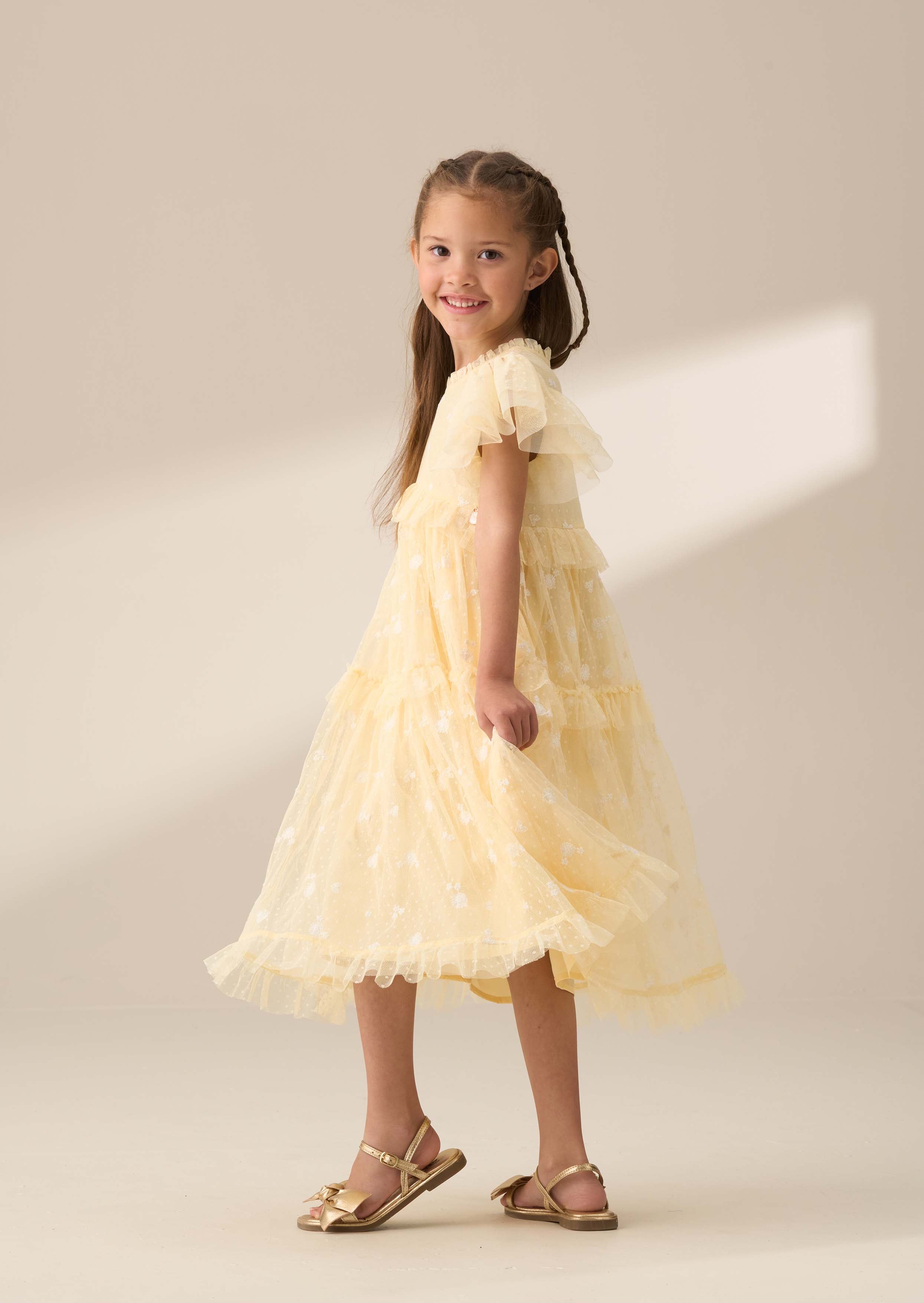 Midi Girl Sunshine Embroidered Mesh Dress