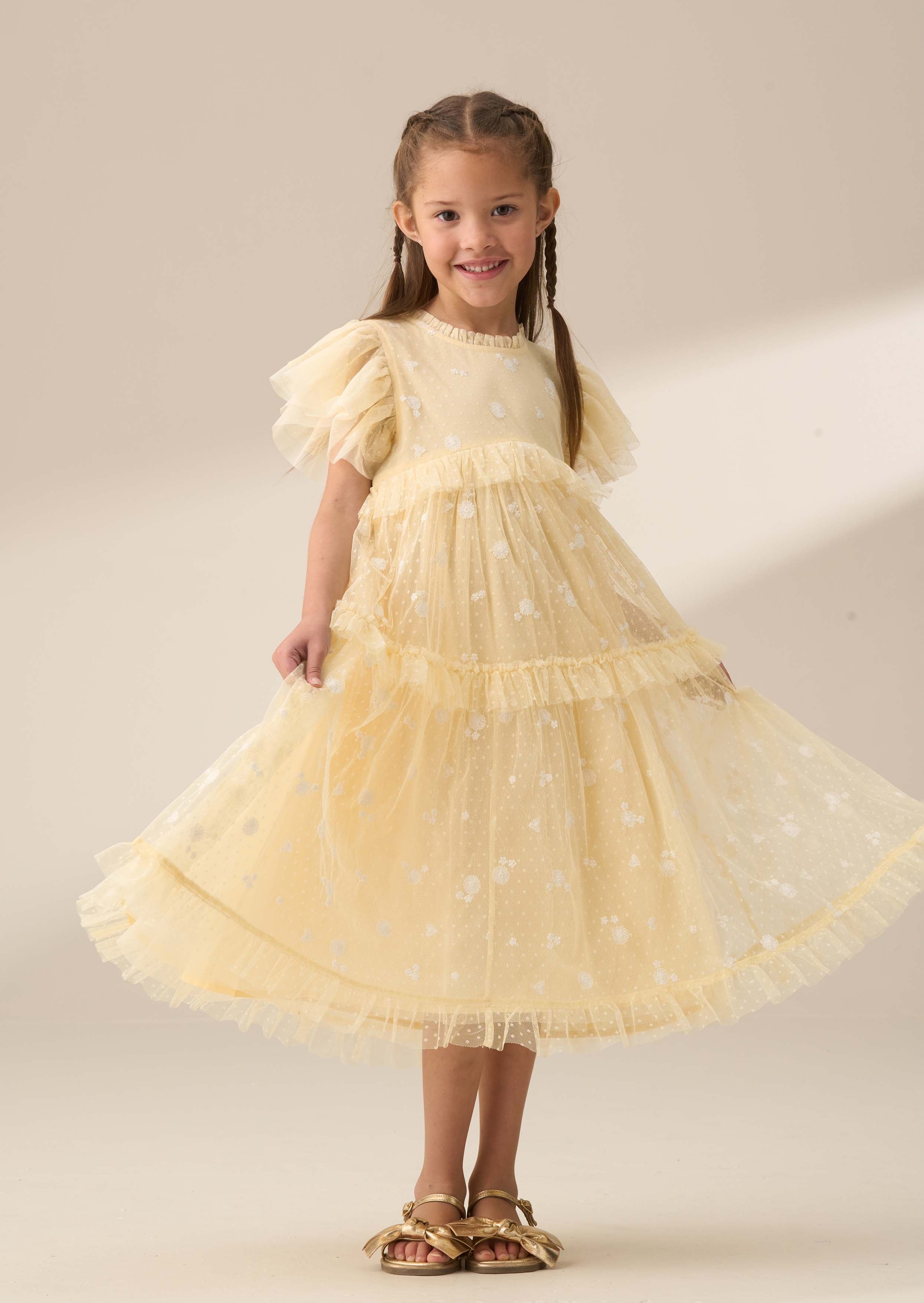 Maxi Girl Sunshine Embroidered Mesh Dress