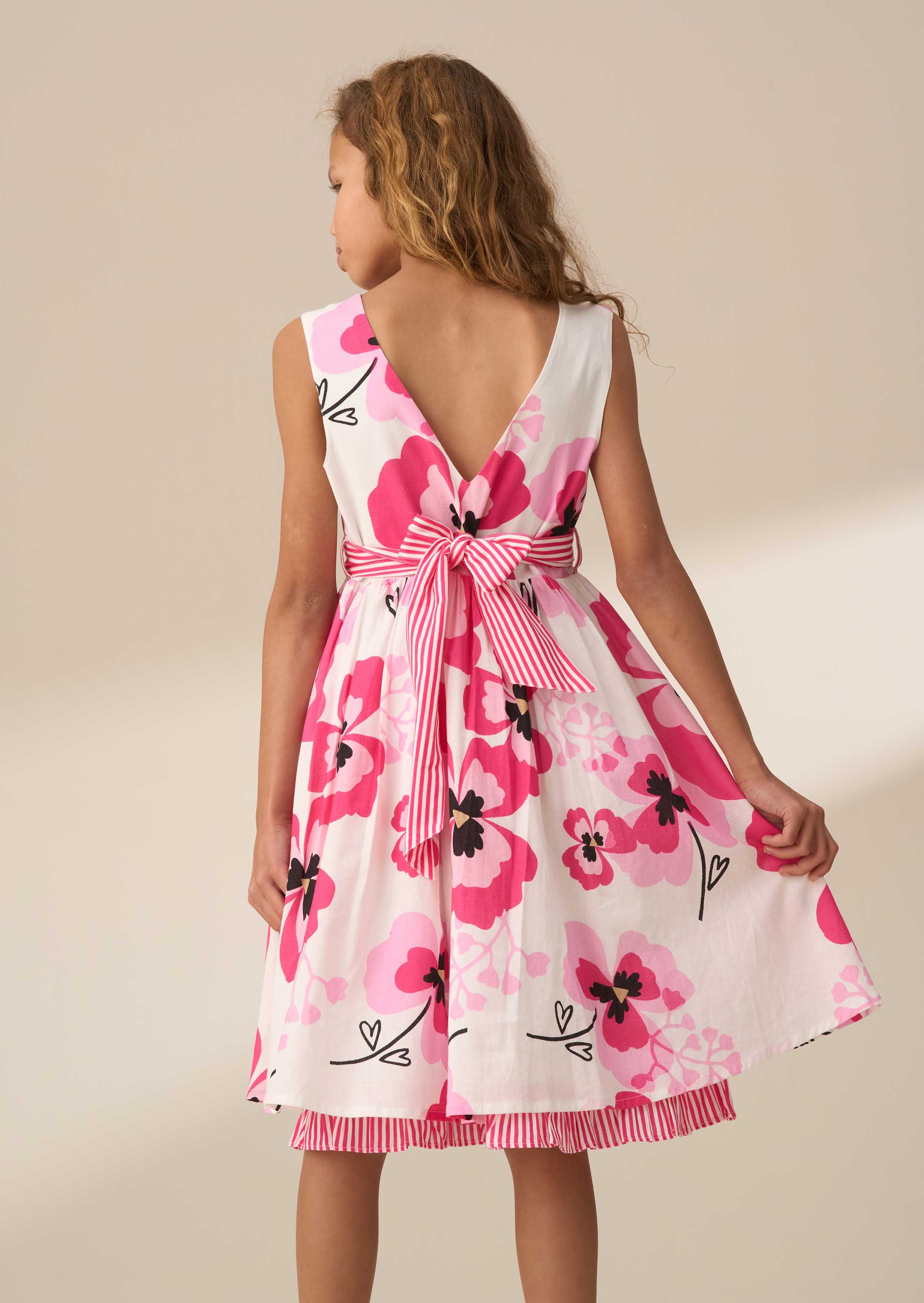 midi girl bella pink pansy print dress