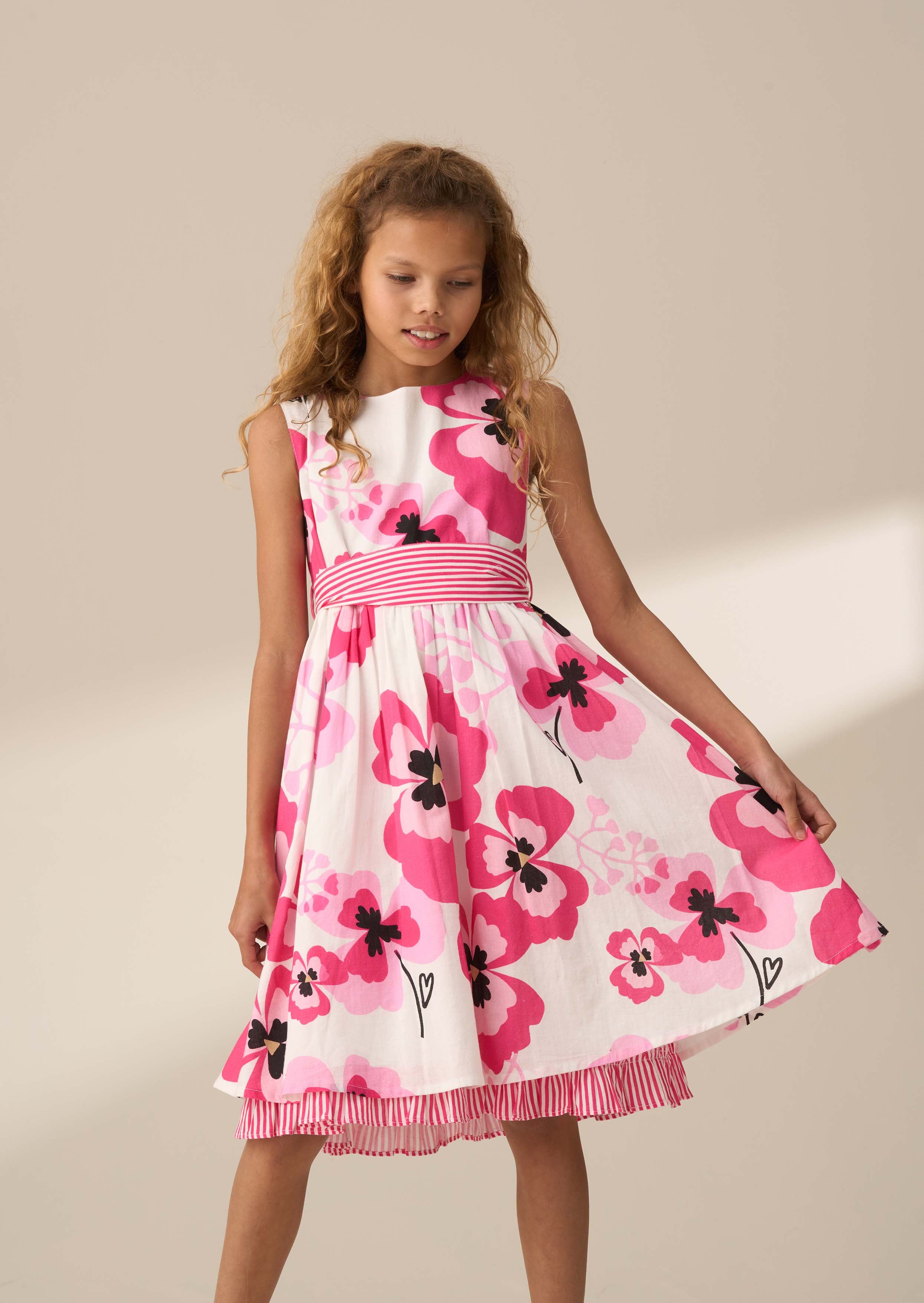 maxi girl bella pink pansy print dress