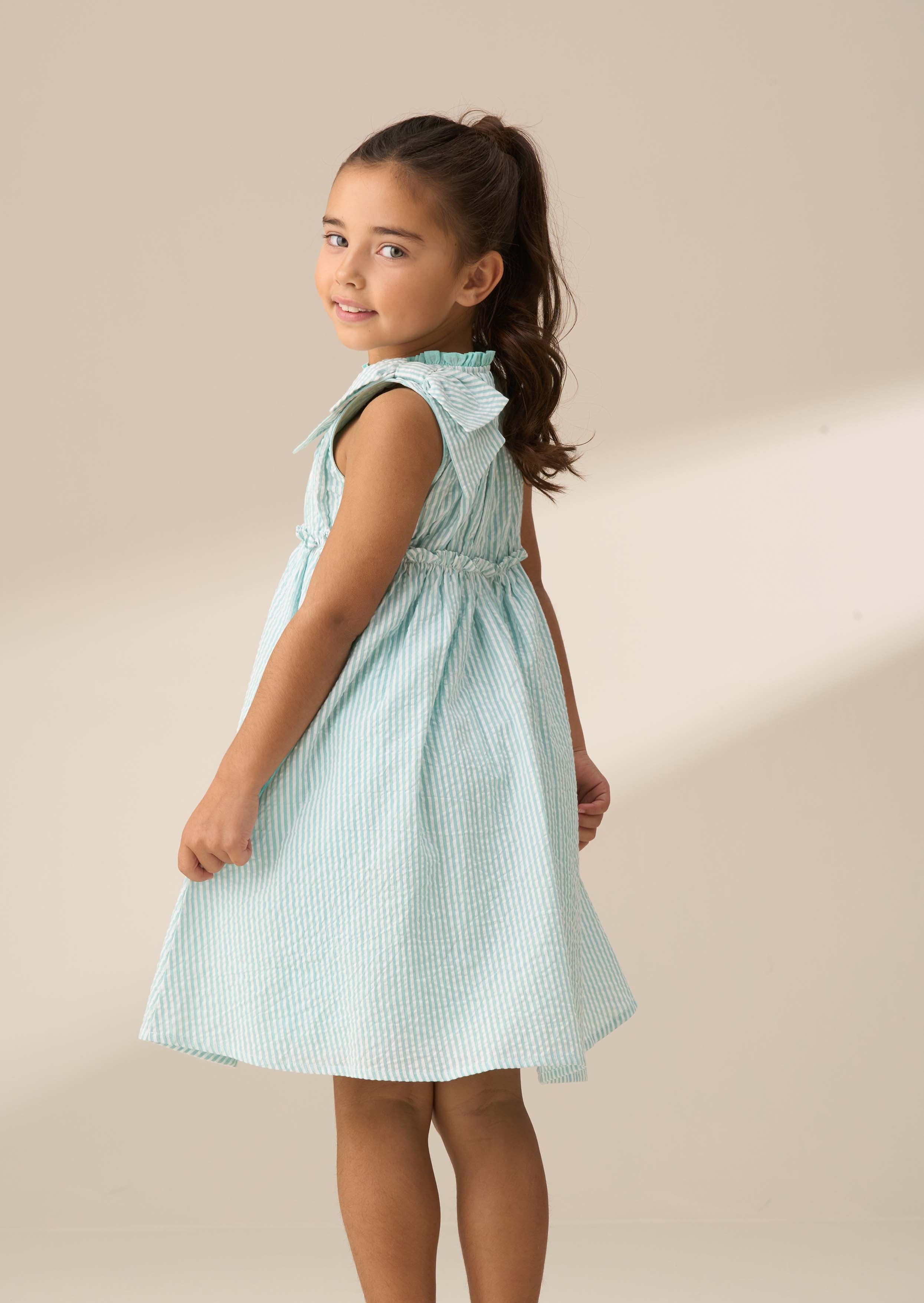 midi girl mint seersucker stripe dress