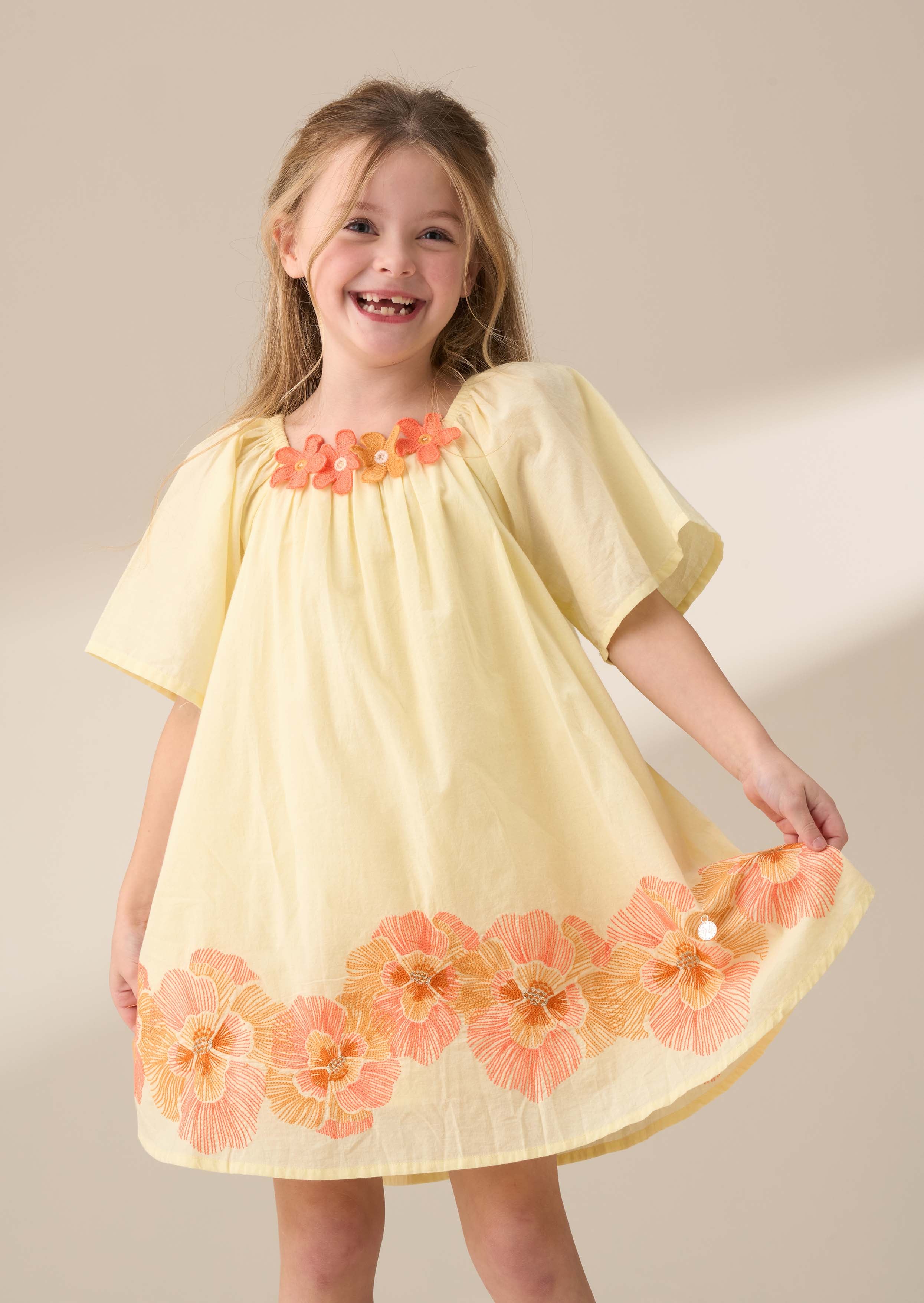Girl Yellow Embroidered Swing Dress