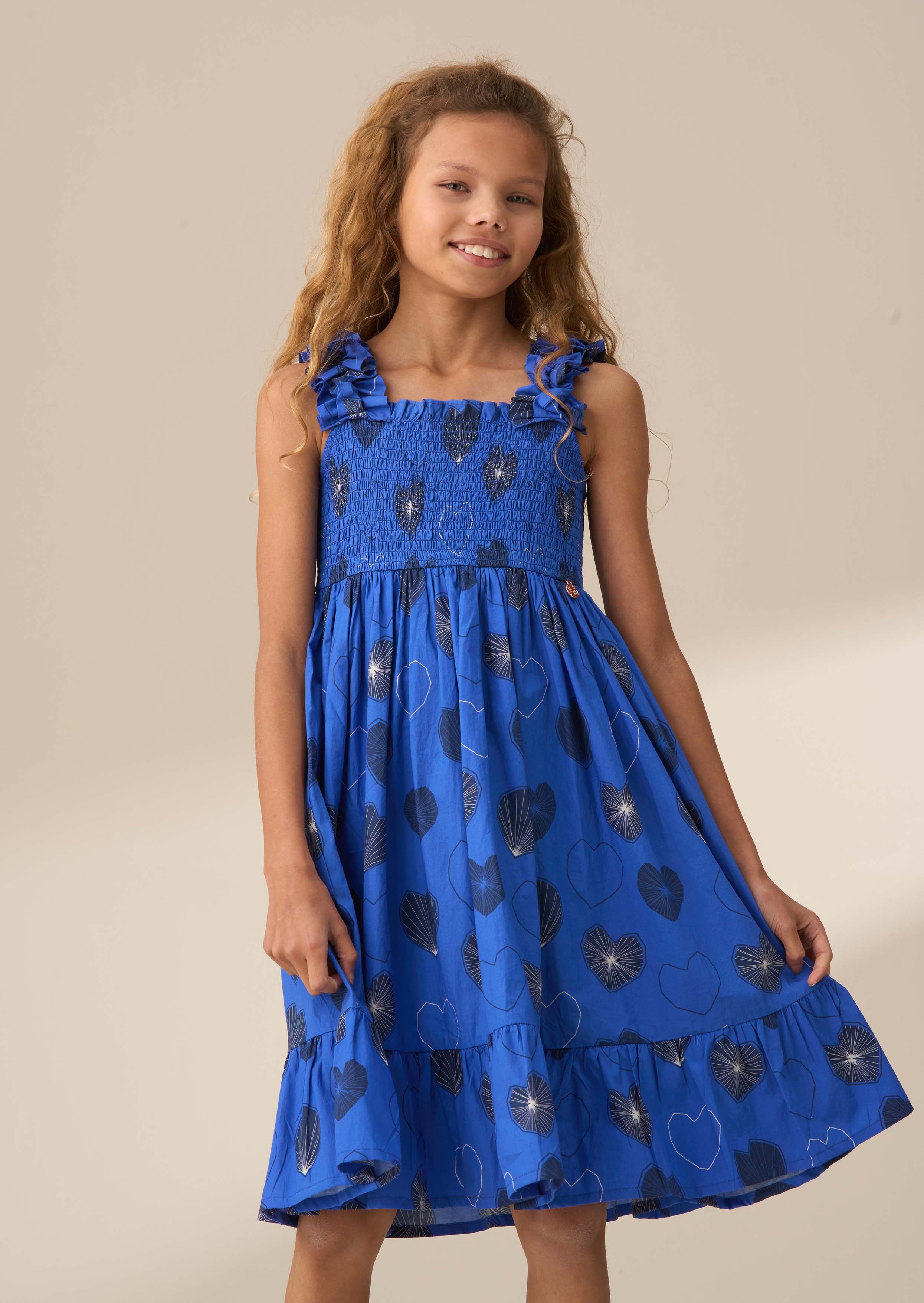 Girl Blue Tiered Print Dress