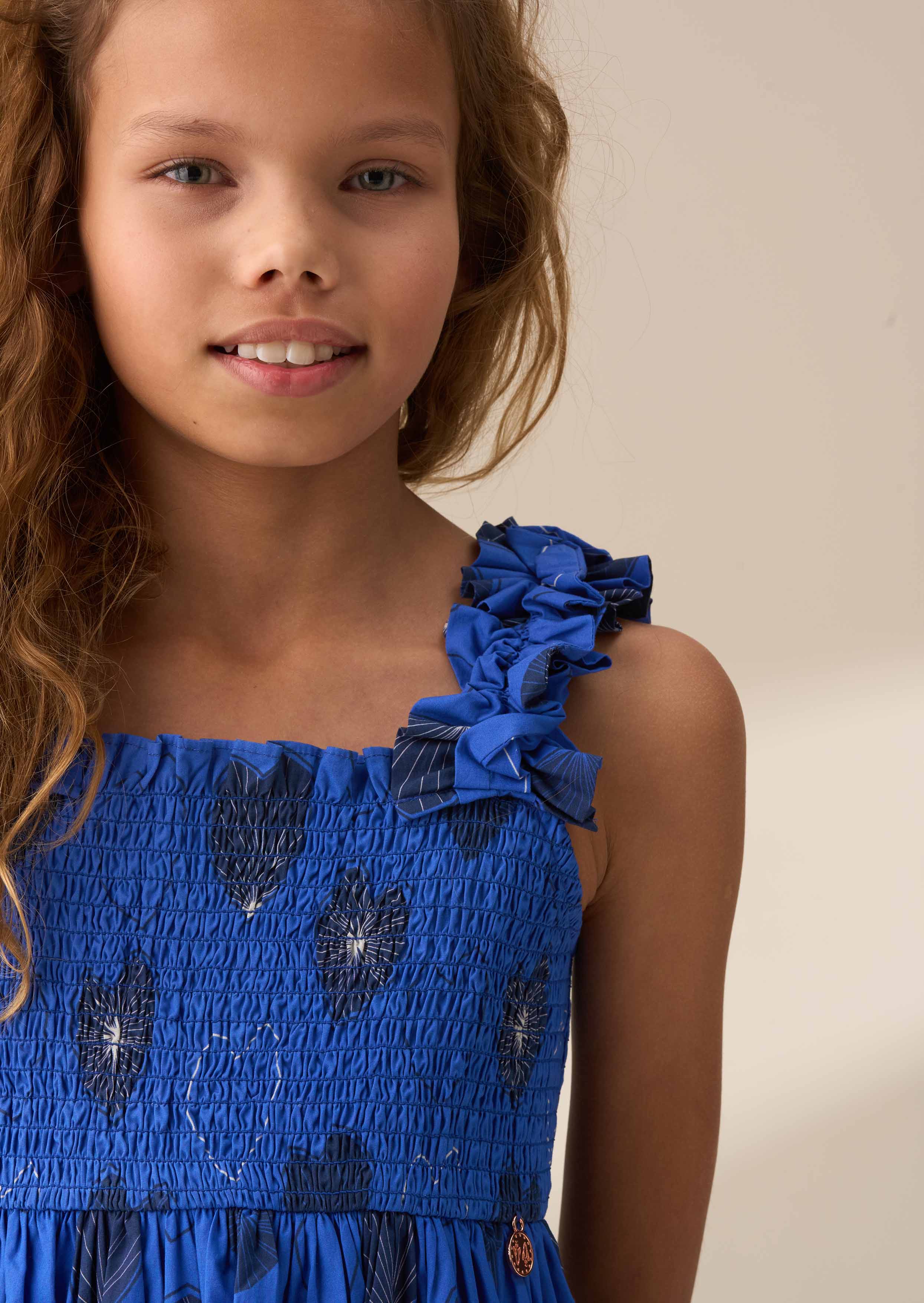 Casual Girl Blue Tiered Print Dress