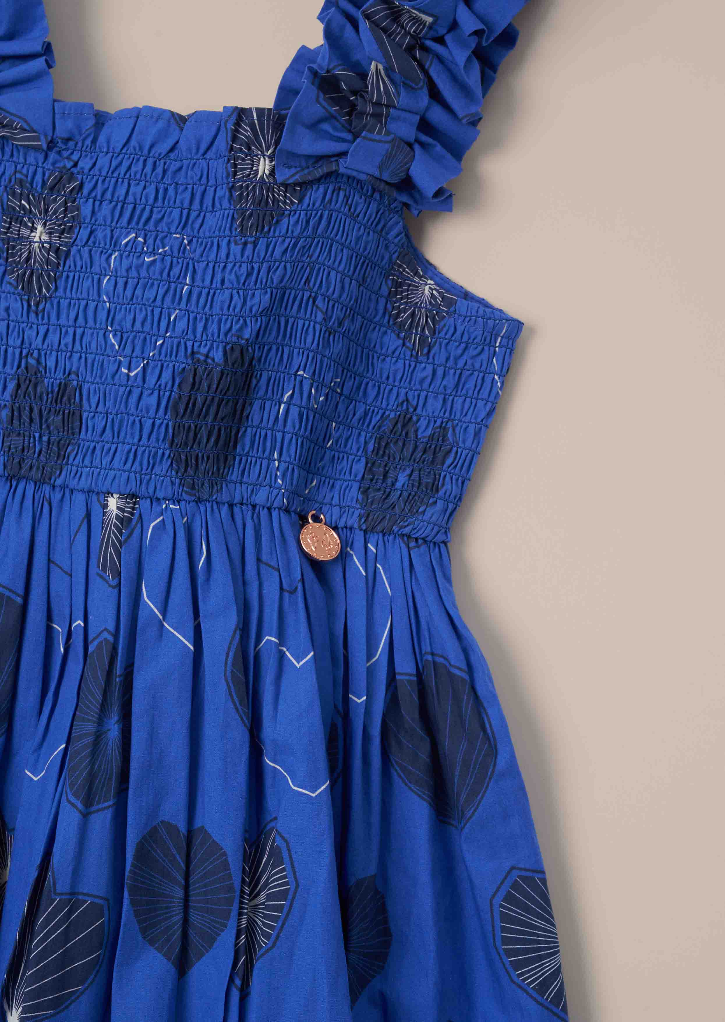 Buy Online Blue Tiered Print Dress