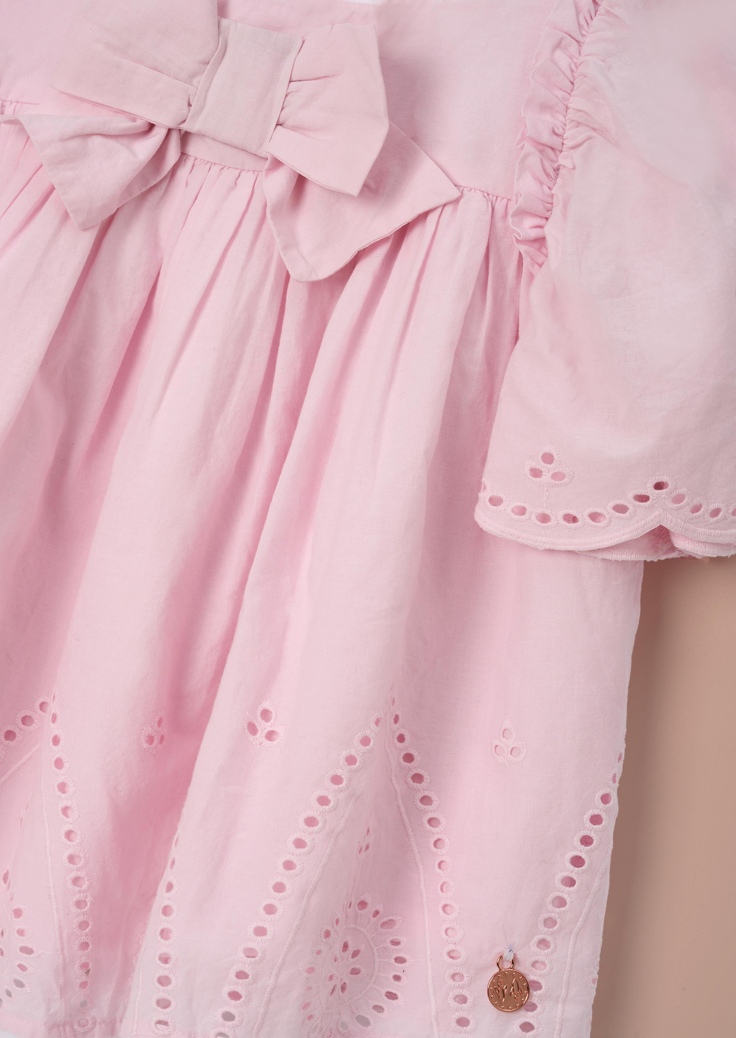 Short Sleeve Girl Pink Woven Cotton Top