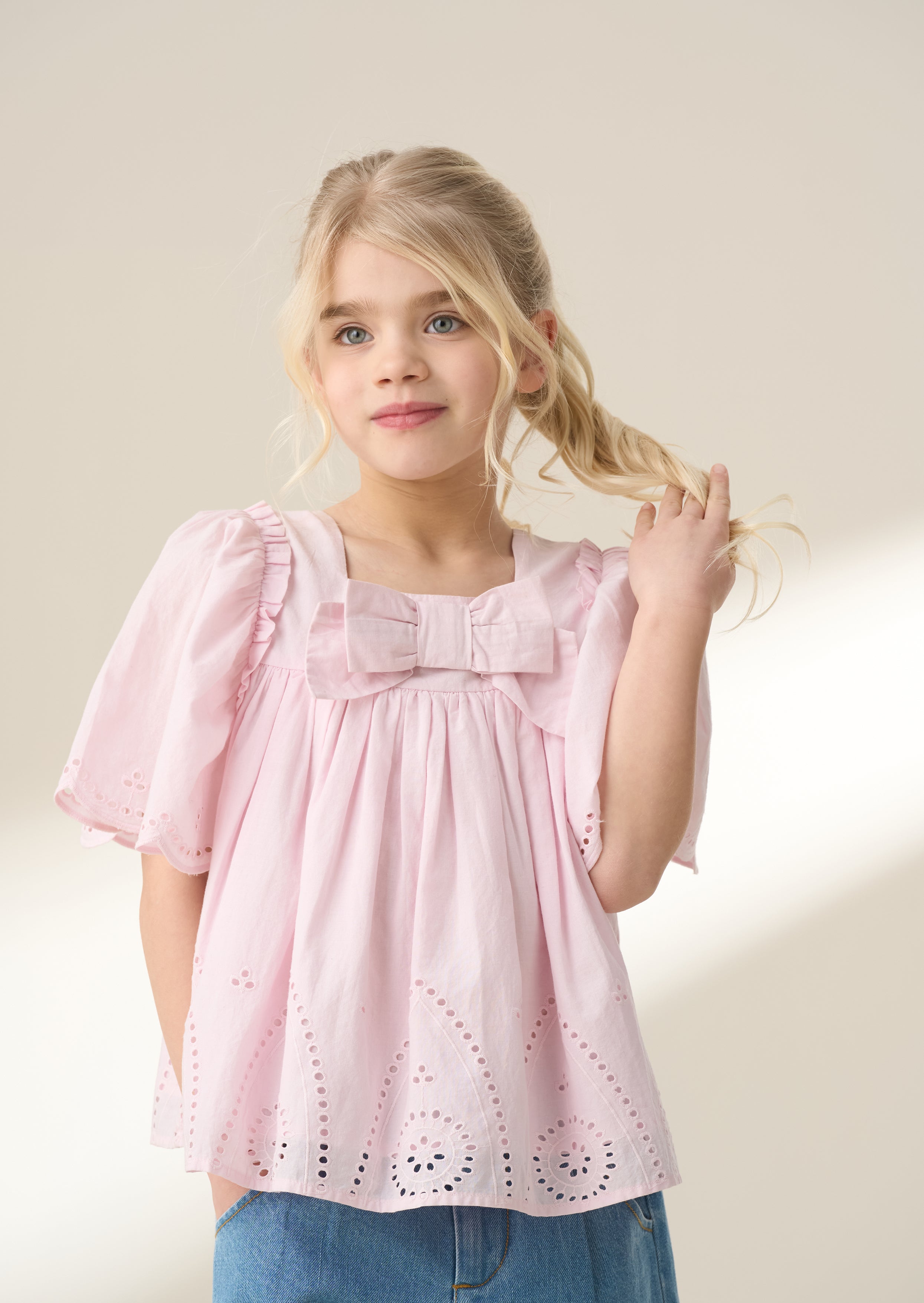 Girl Pink Woven Cotton Top